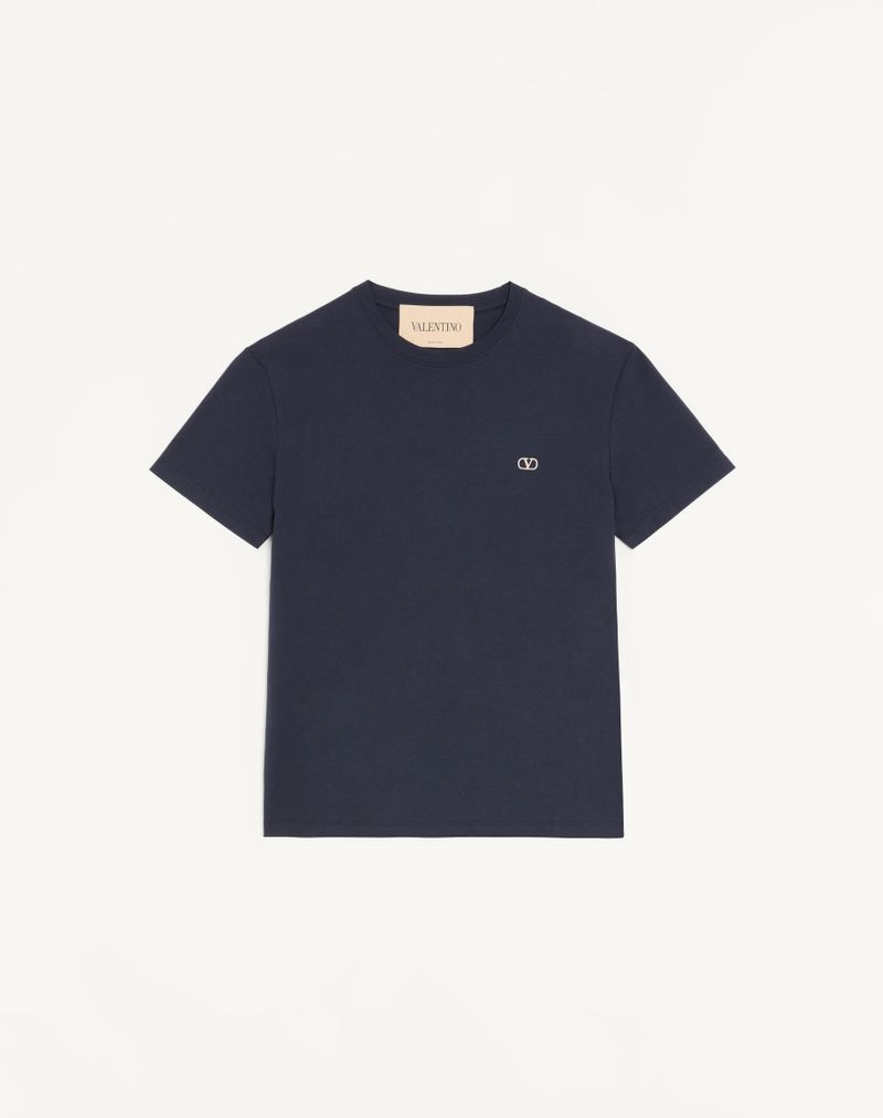 Valentino bomulds-T-shirt med V-logo-broderi