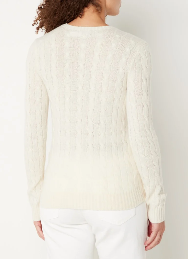 Ralph Lauren Julianna cable-knit pullover in cashmere blend with logo embroidery