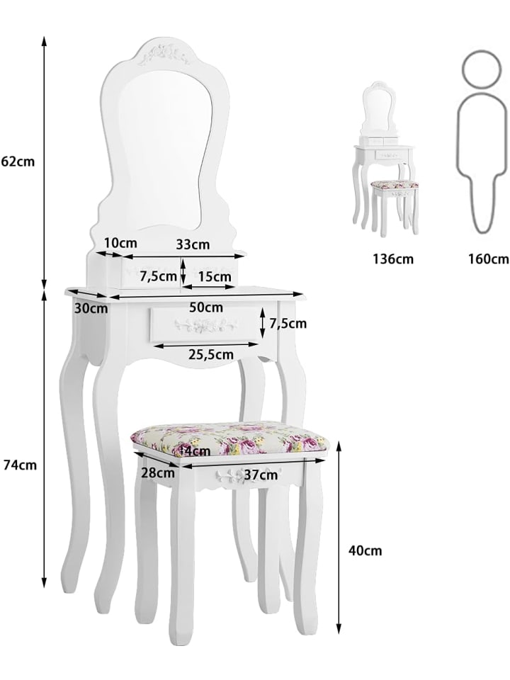 COSTWAY Schminktisch Set in Weiß günstig kaufen onesize