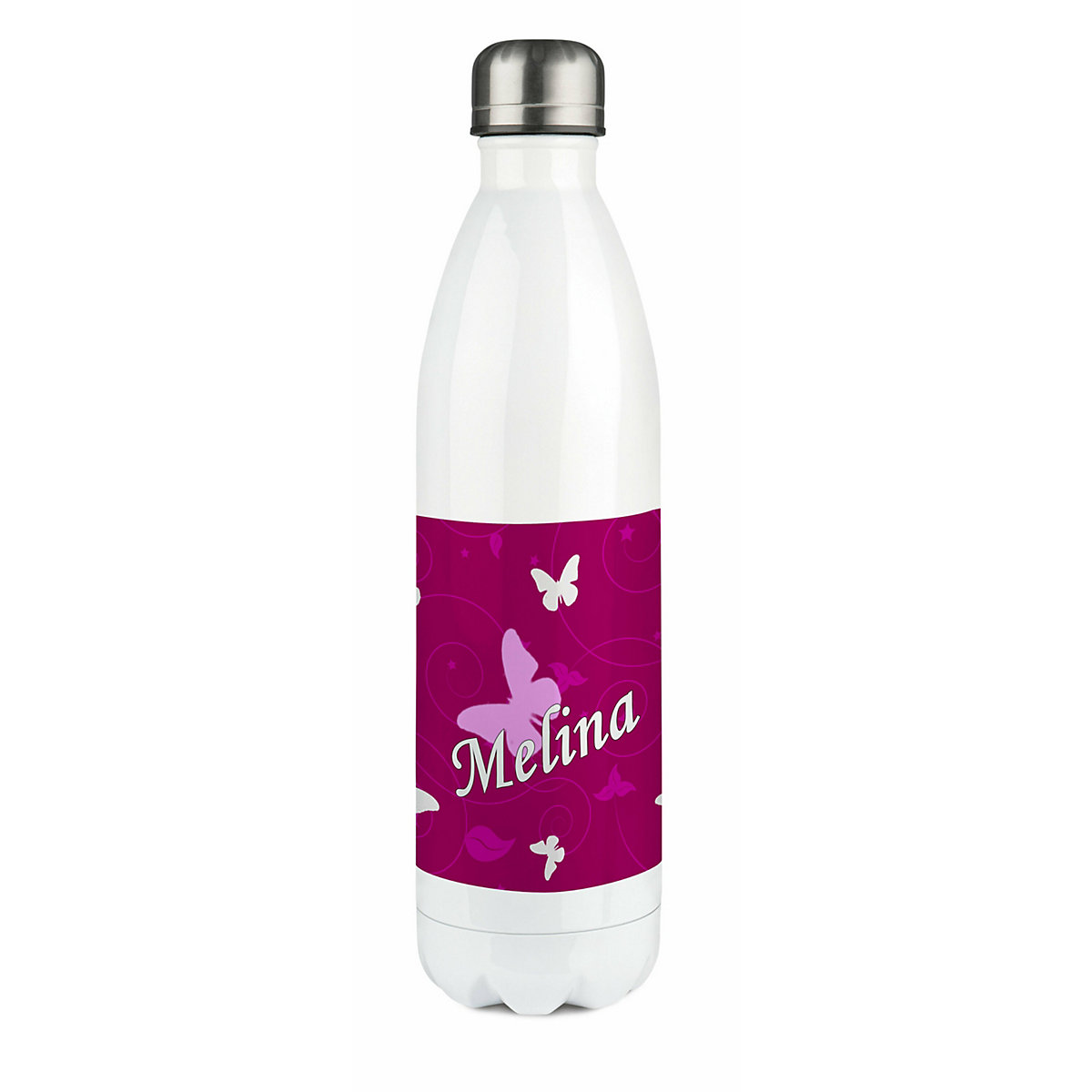 Edelstahl Kinder Thermoflasche / Trinkflasche bunt Schmetterling Ornamente Farbe brombeere Spülmaschinenfest, Auslaufsicher, Bruchfest, Doppelwandig, Für Heißgetränke geeignet, Mit Deckel, Isolier