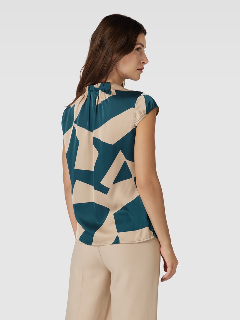 Blusenshirt mit Allover-Muster und Schlüsselloch-Ausschnitt in petrol