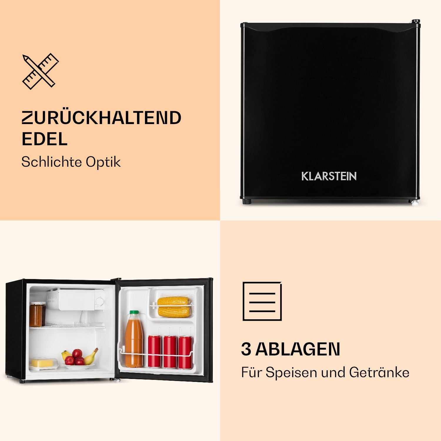 Klarstein Table Top Kühlschrank CO2-KS50-A-Black 10010814, 45 cm hoch, 47 cm breit