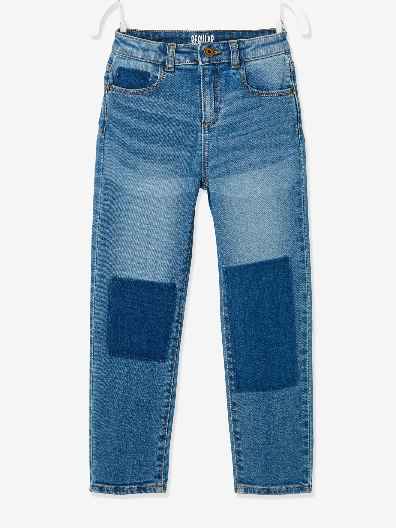 Jean droit effet patchs fille stone