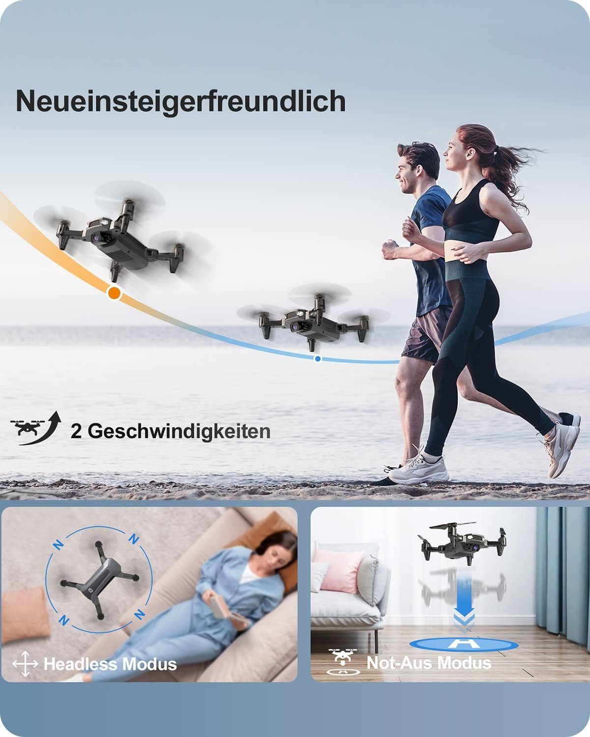DEERC D40 Faltbare Drohne mit Kamera für Kinder Drohne (1080P, mit 2 Batterien lange Flugzeit,FPV Live,App Steuerung für Anfänger)