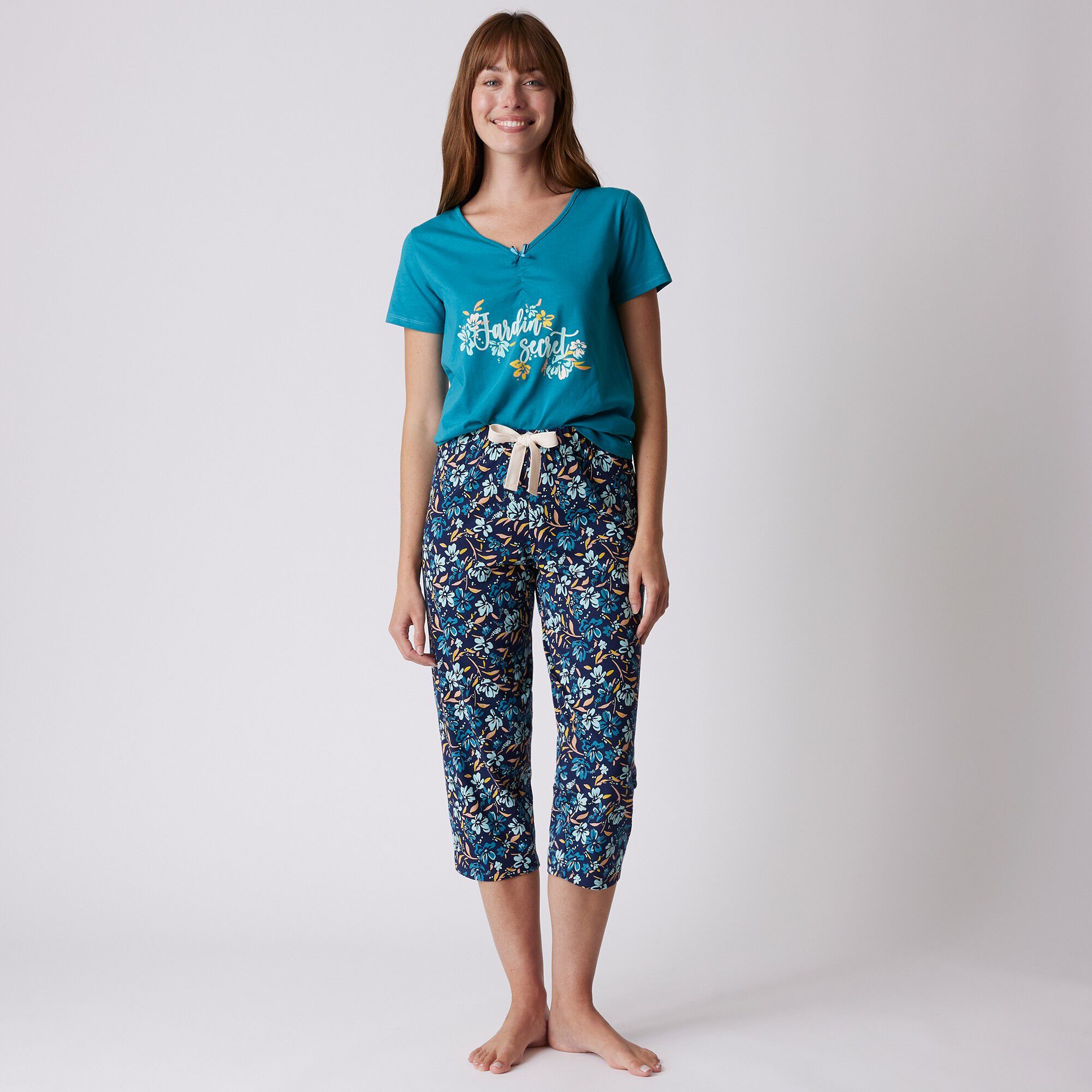 Pantalon court pyjama imprimé floral