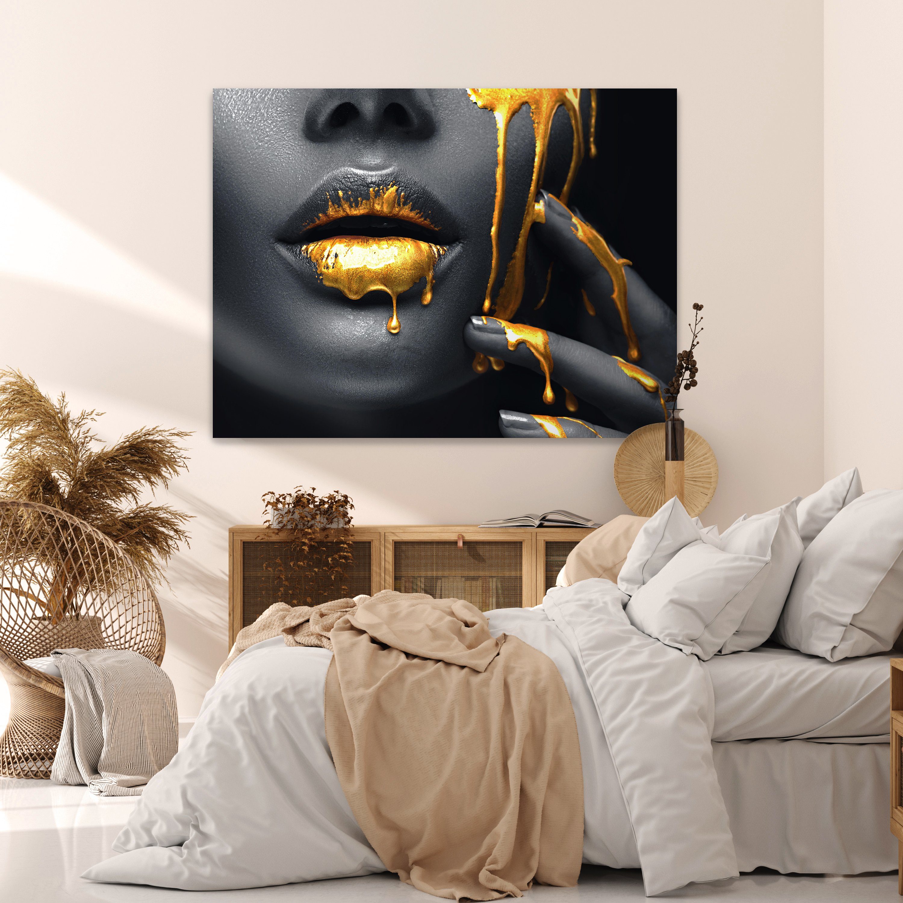 wandmotiv24 Leinwandbild Frauen Lippen, Lippen (1 St), Wandbild, Wanddeko, Leinwandbilder in versch. Größen