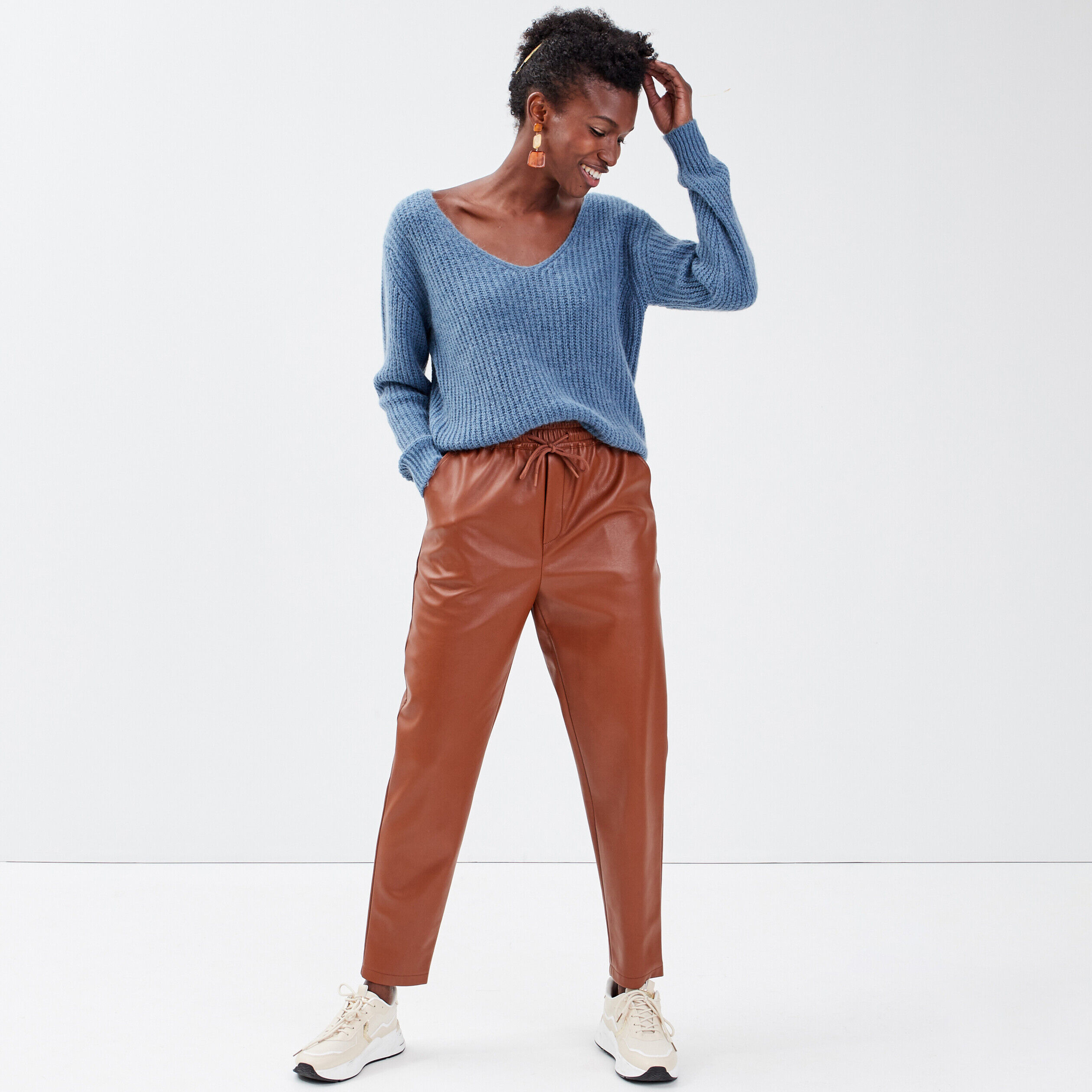 Pantalon jogging droit marron cognac femme | Cache Cache