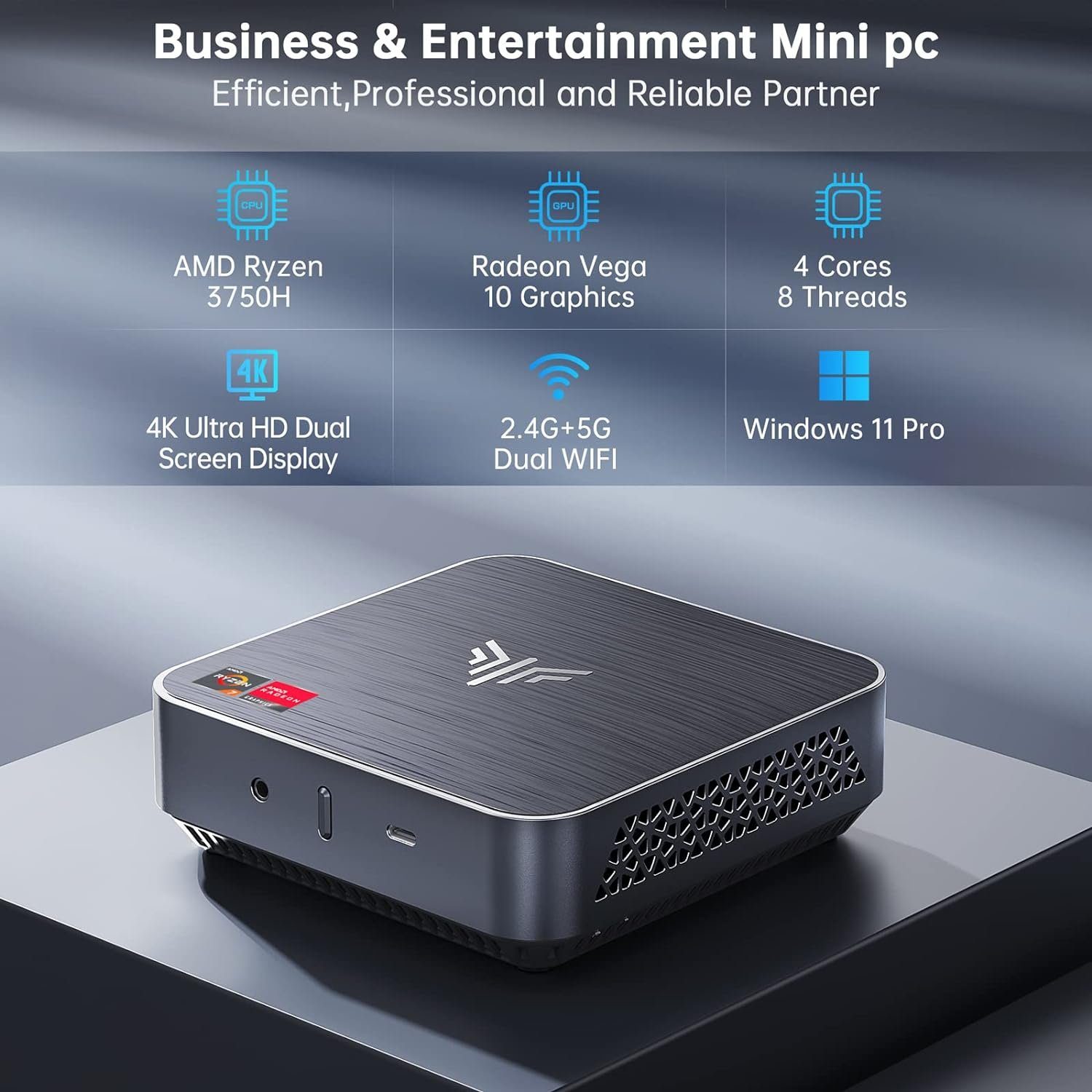 NiPoGi Business Windows Computer Mini Pc Office HomeOffice AMD Ryzen 7 3750H Mini-PC (AMD Ryzen 7, Radeon RX Vega 10, 16 GB RAM, 512 GB SSD, Luftkühlung, Multimedia, Workstation, Gaming Pc, Laptop, Zocker)