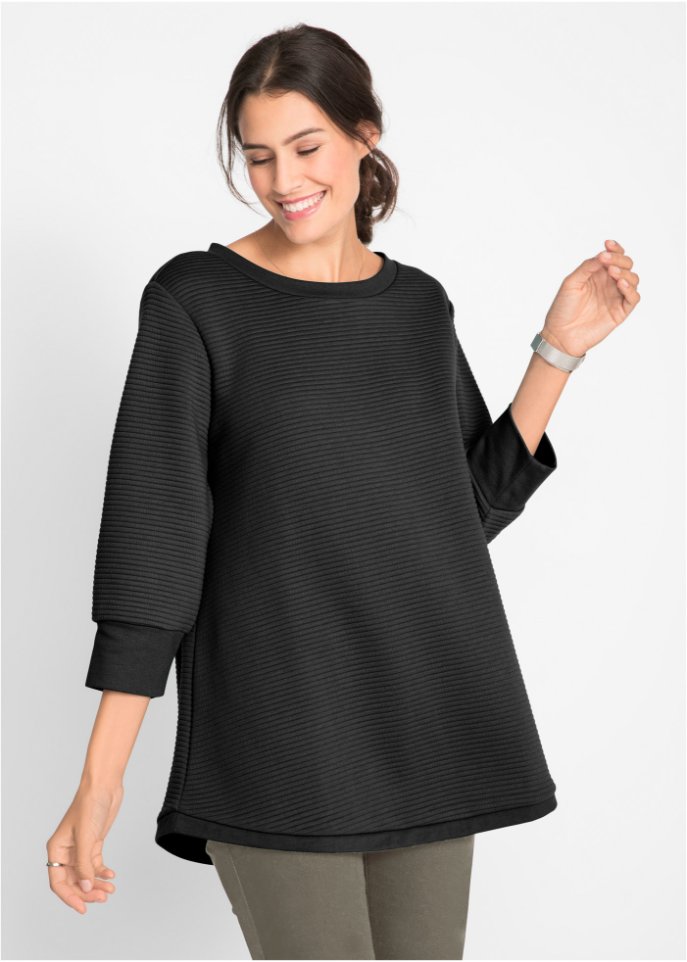 Langes Sweatshirt Tunika mit Struktur in A-Line, 3/4 Arm