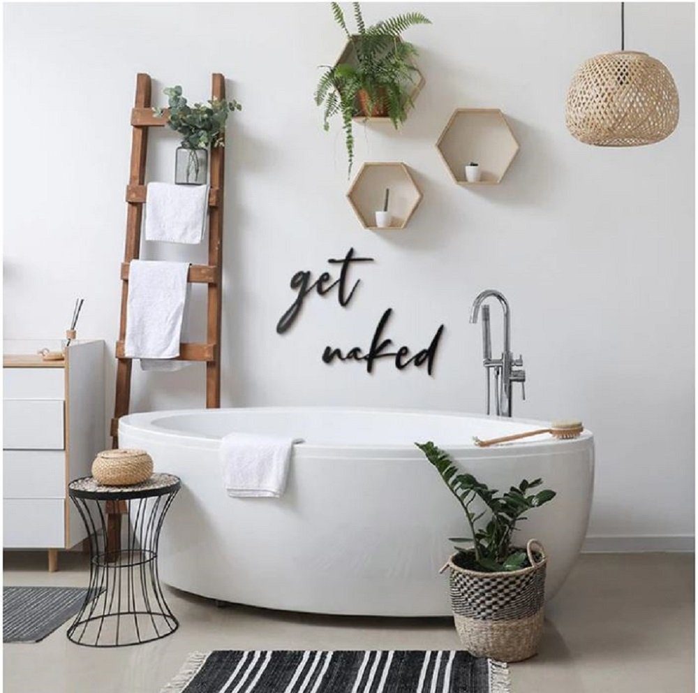 Hoagard Metall Wandspruch 'get naked' Schriftzug Wandbild Badezimmer Schlafzimmer schwarz Metall, Wanddekoration Innendekoration Wohnkultur Wandkunst Sauna Spruch