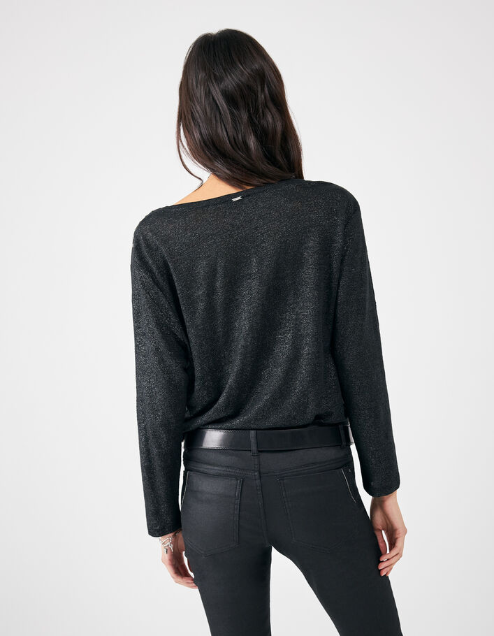 Tee-shirt noir en lin foil détails clous bijous femme