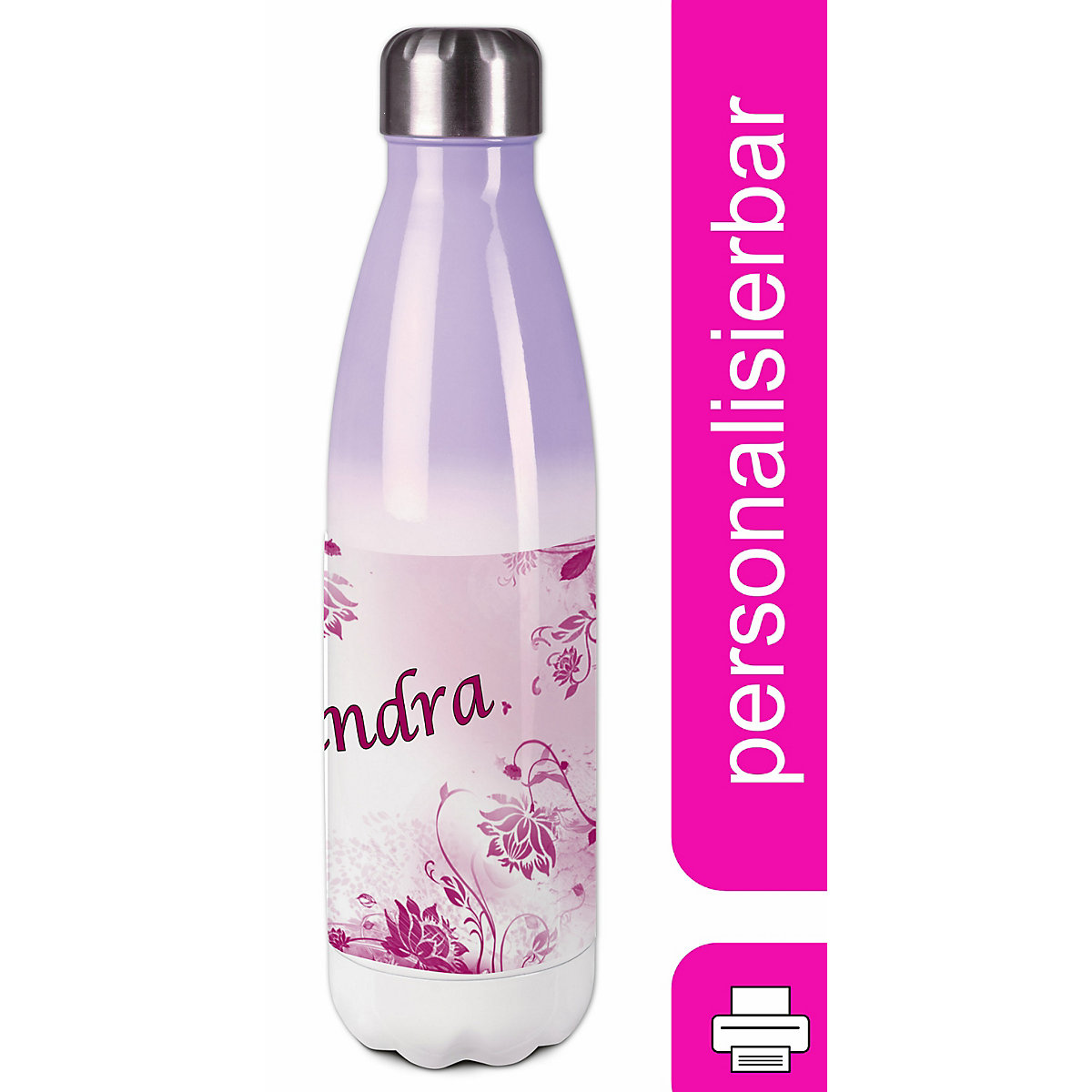 Edelstahl Kinder Thermoflasche / Trinkflasche bunt Blumenranke Farbe brombeere Spülmaschinenfest, Auslaufsicher, Bruchfest, Doppelwandig, Für Heißgetränke geeignet, Mit Deckel, Isoliert