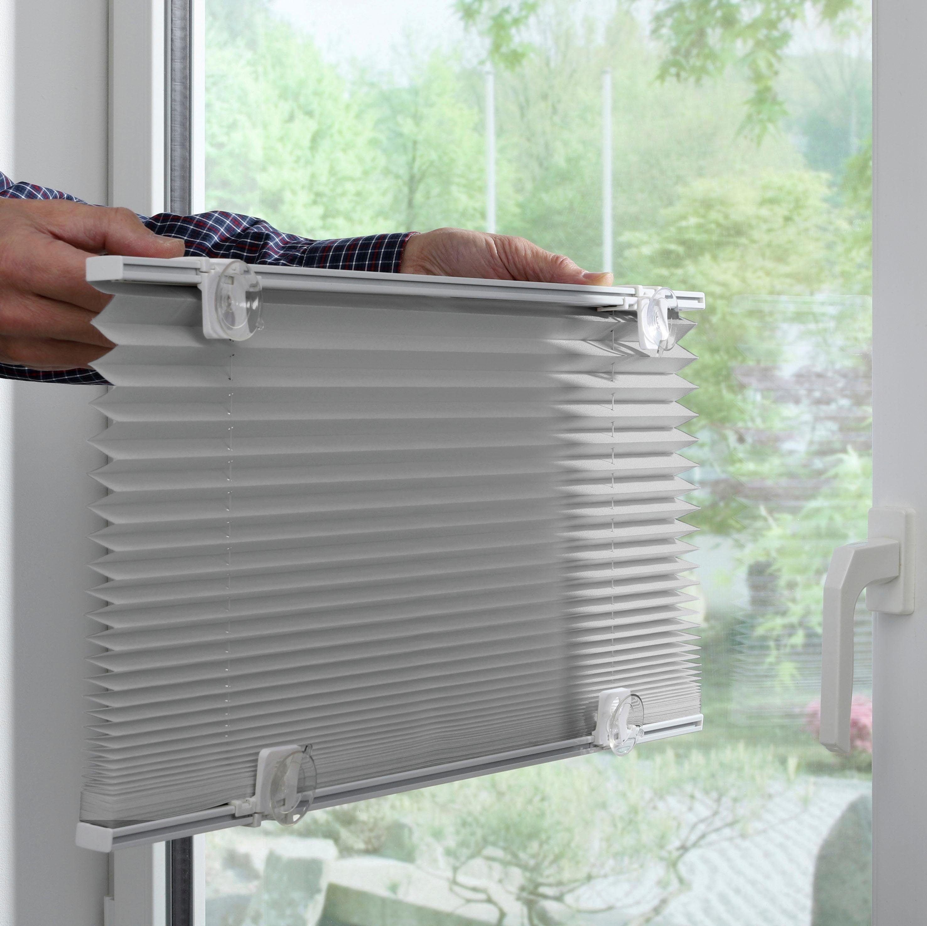 Plissee Plissee Solo mit Saugnäpfen, GARDINIA, Lichtschutz, ohne Bohren, verspannt, Haftfix, mit integrierter Schnurführung