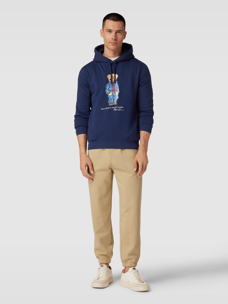 Hoodie mit Label-Print in marineblau