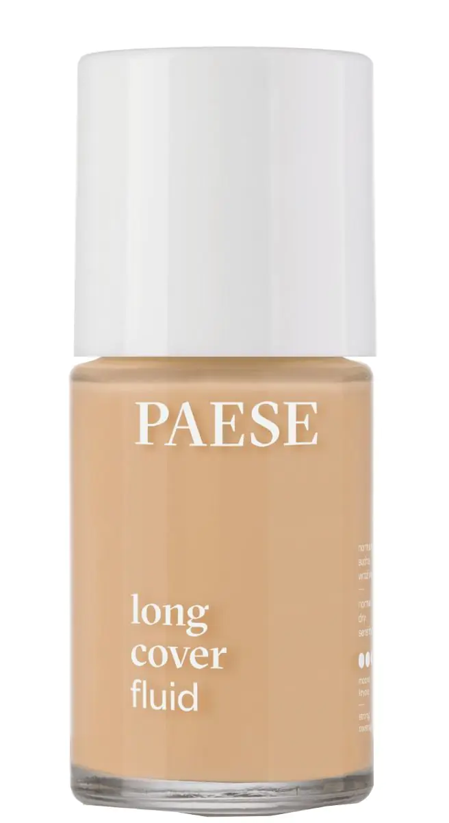 „Paese Long Cover“ skystas matinį efektą suteikiantis makiažo pagrindas, 2.5 šiltai smėlio spalvos