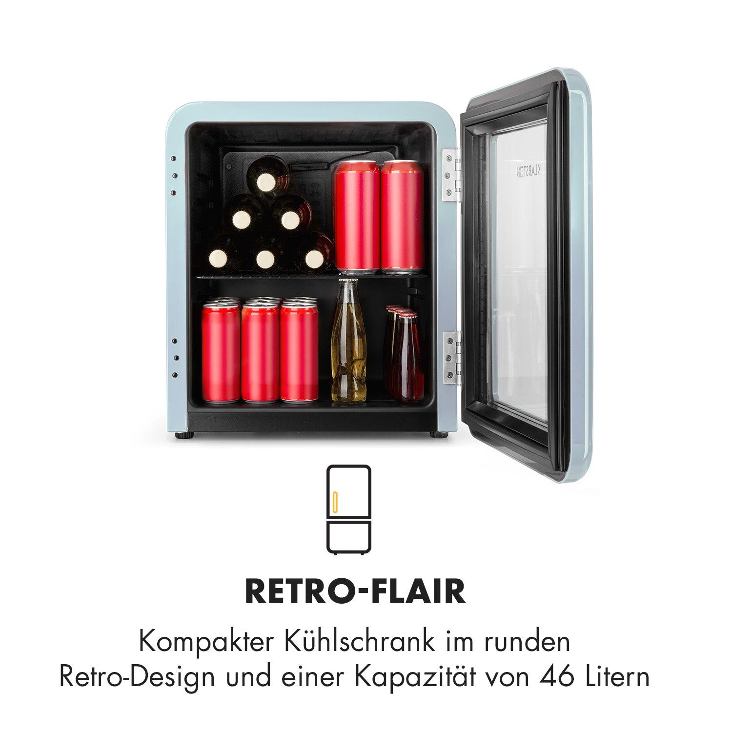 Klarstein Getränkekühlschrank HEA13-PopLife-48L 10040737, 47.5 cm hoch, 44 cm breit, Bierkühlschrank Getränkekühlschrank Flaschenkühlschrank mit Glastür