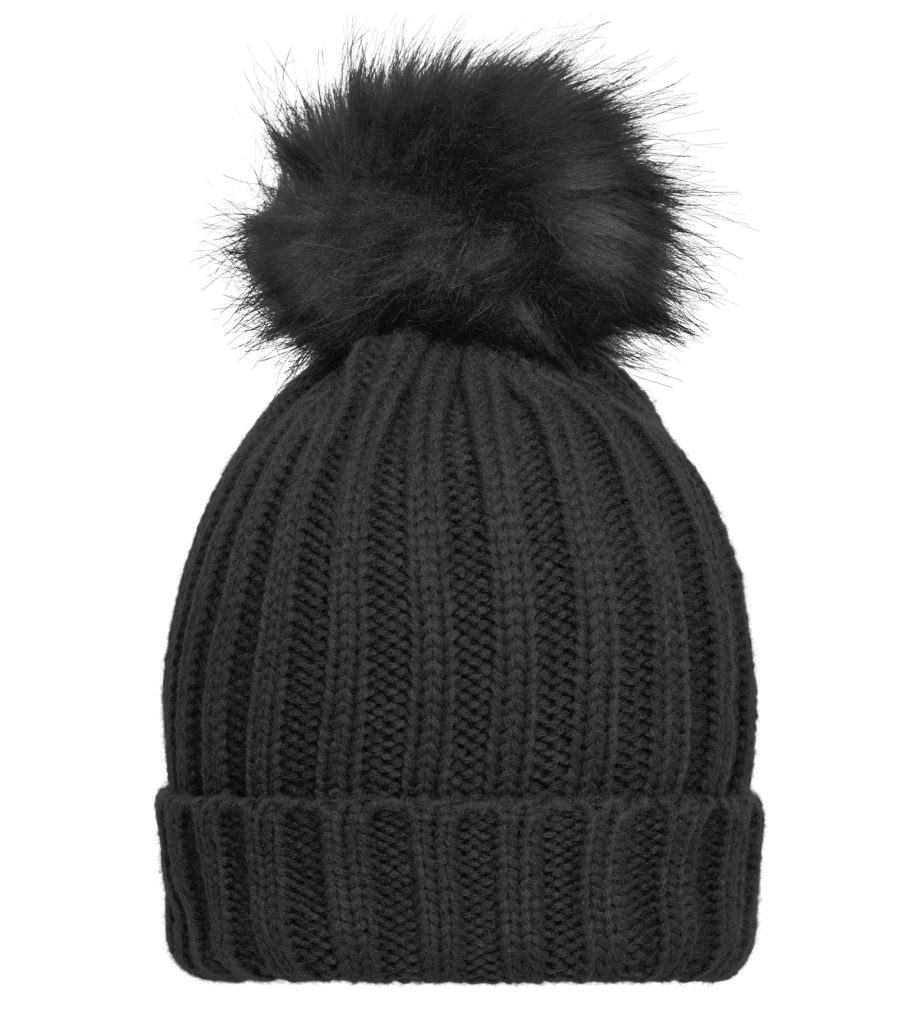 Myrtle Beach Strickmütze Elegante Damen Strickmütze mit extra großem Pompon MB7129 Modischer Ripp mit breitem Umschlag
