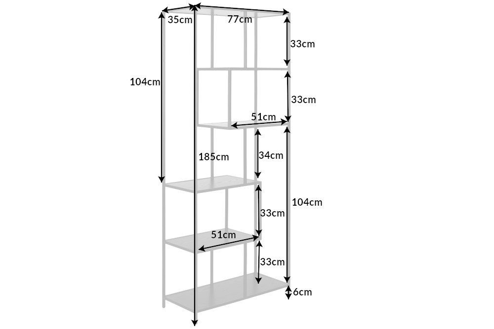 riess-ambiente Standregal SLIM LINE 185cm schwarz, Einzelartikel 1-tlg., Wohnzimmer · Holzwerkstoff · Metall · mit Ablage · Industrial