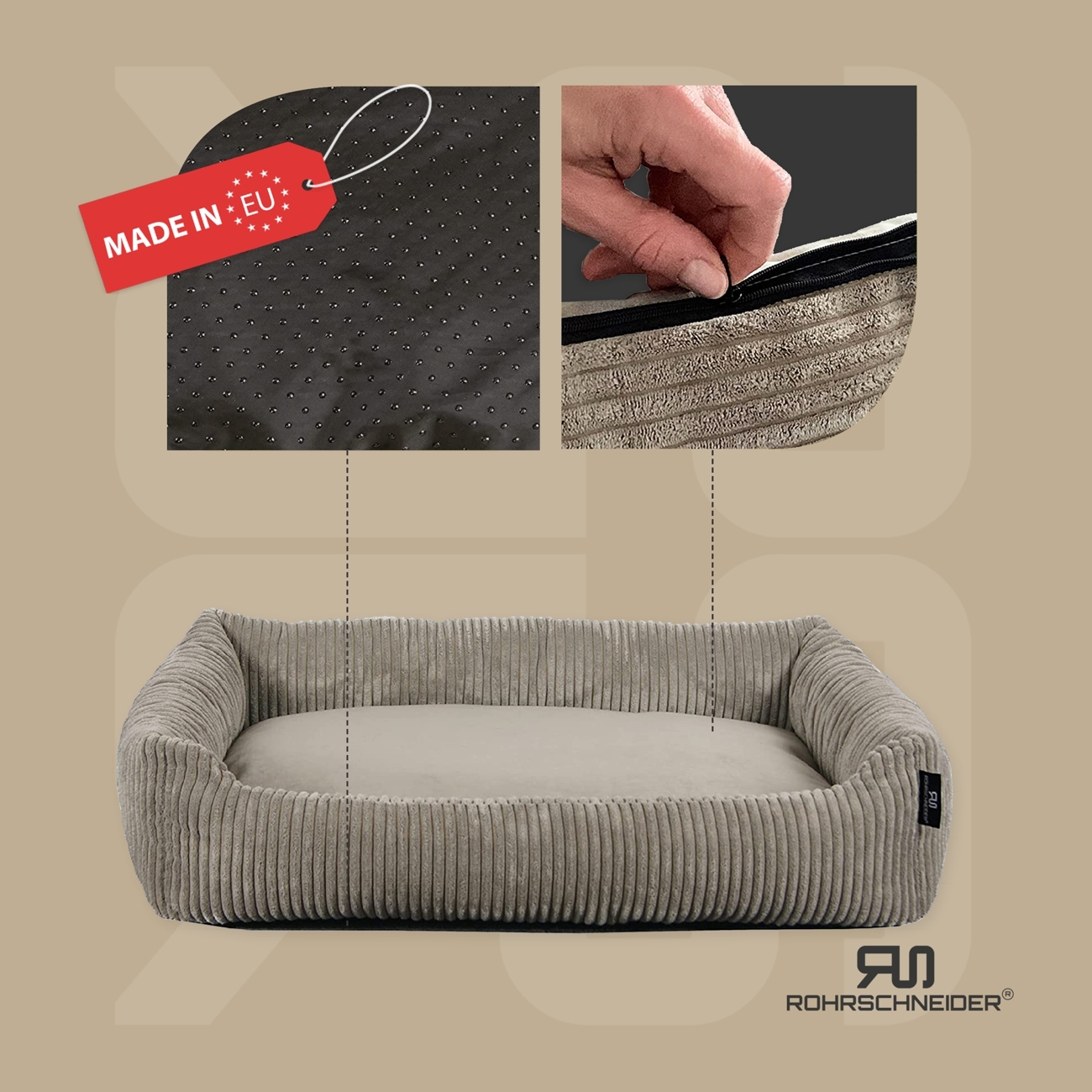 Rohrschneider Hundebetten Rohrschneider Hundebett mit Gratis-Beigabe, waschbar, robuster Breit-Cordstoff taupe