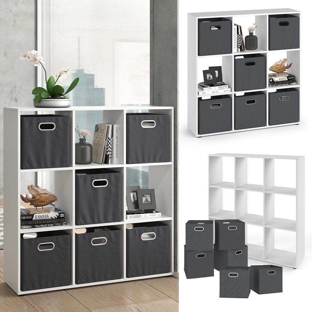 Vicco Raumteiler Würfelregal Standregal NOVE 9 Fächer Weiß inkl. Faltboxen
