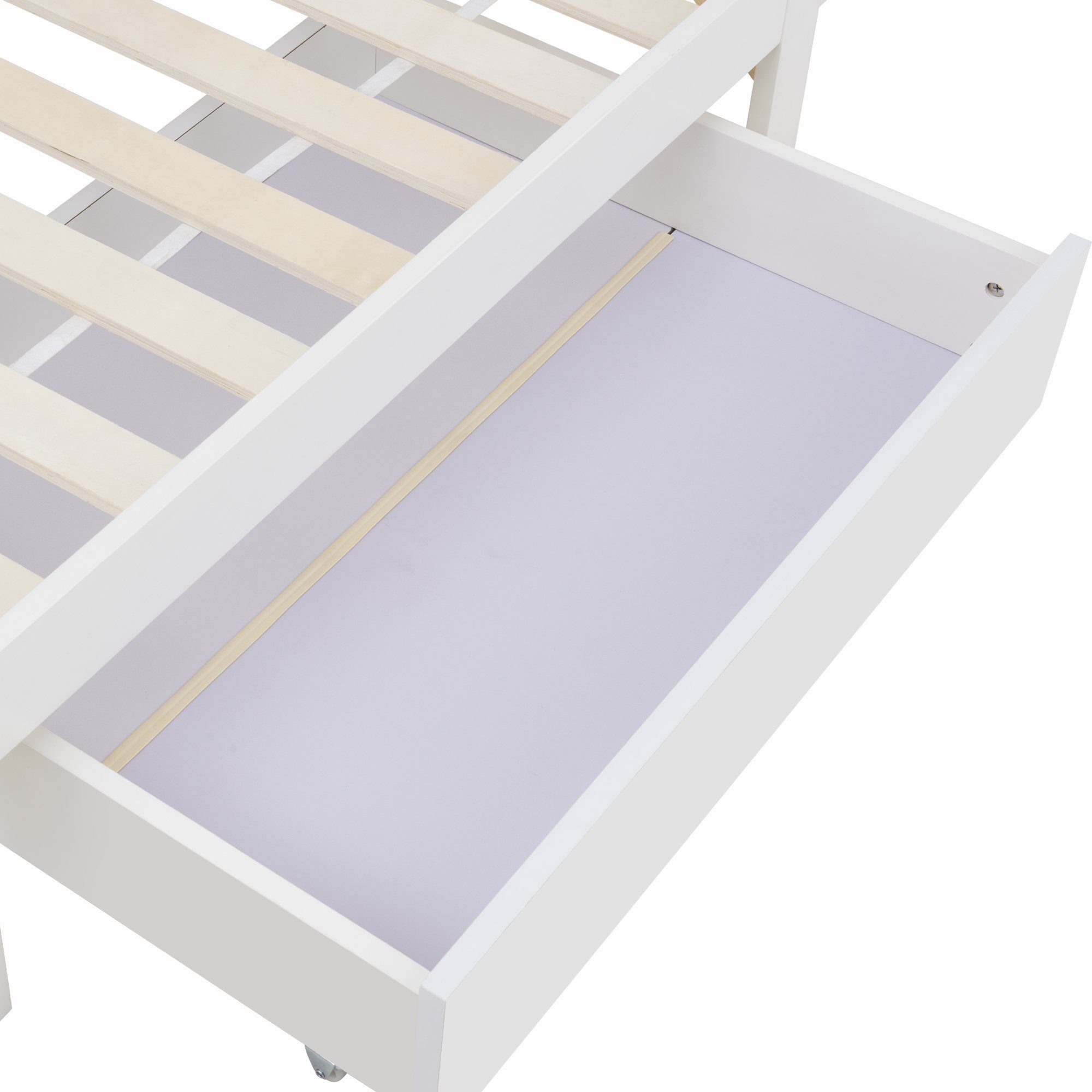 HAUSS SPLOE Holzbett Doppelbett Jugendliche und Erwachsene Kinderbett (Einzelbett oder Doppelbett, mit großer Schublade und Bücherregal Kopfteil), aus Massivholz Kiefer, Weiß, ohne Matratze, 90× 200 cm oder 140× 200 cm