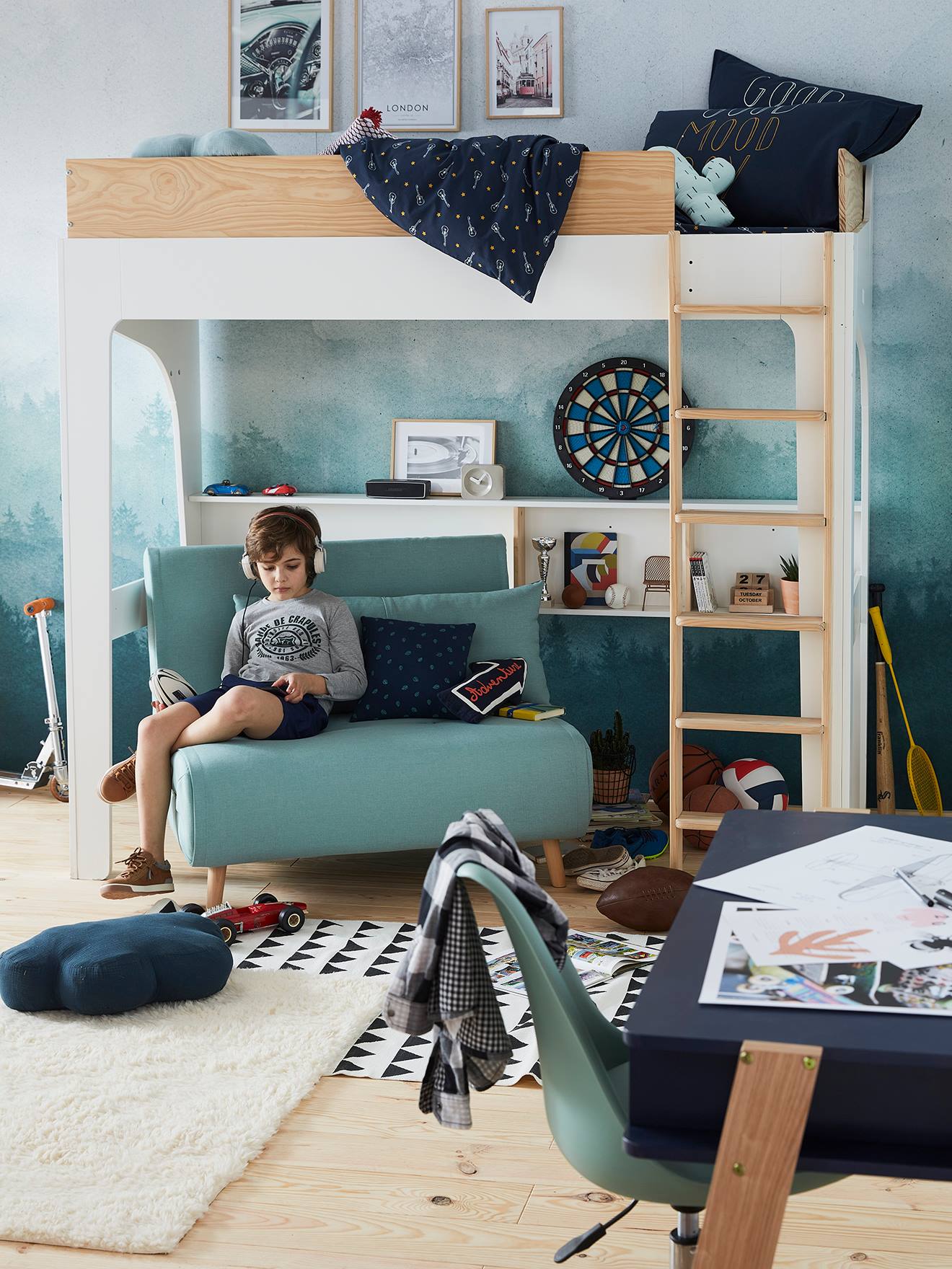 Vertbaudet Kinderzimmer Schlafsessel LOUNGEFEELING - graugrün