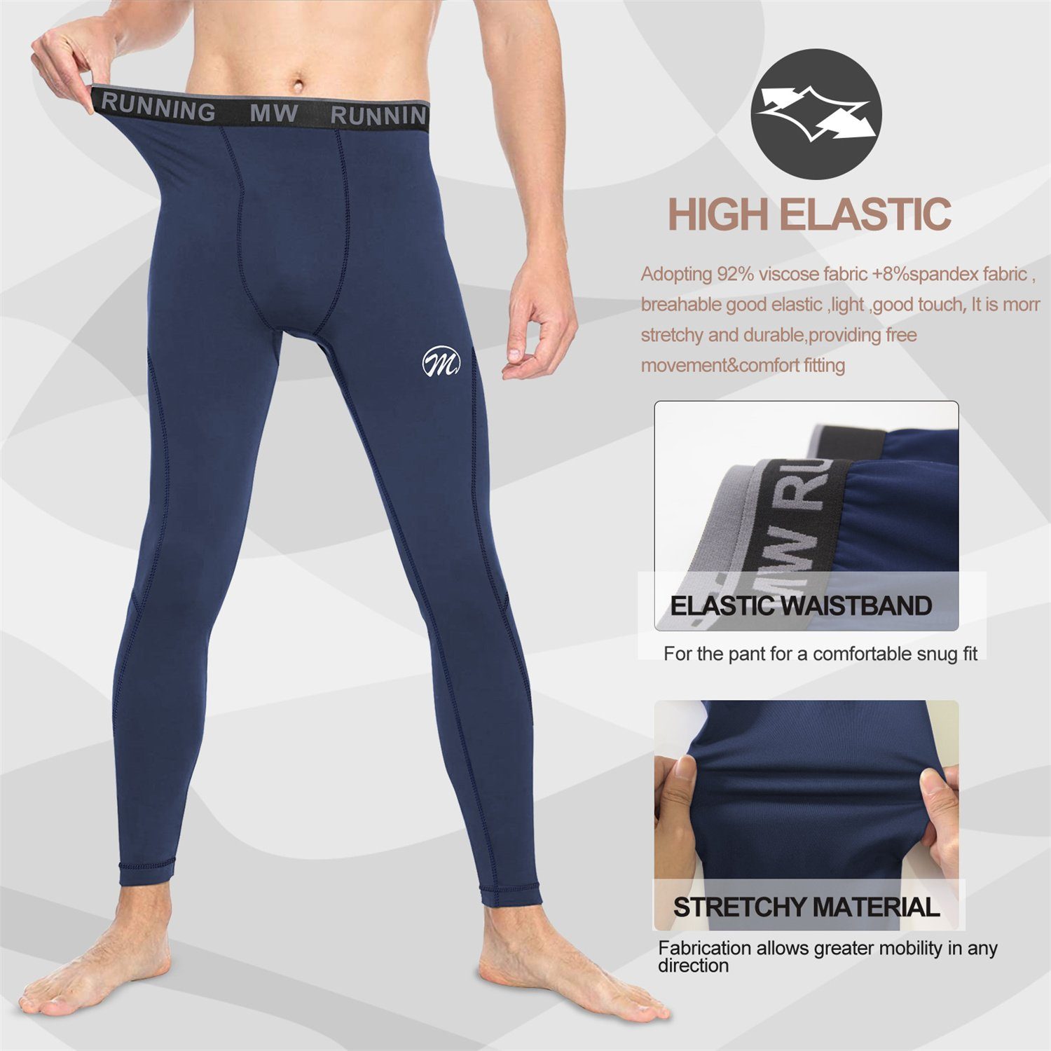 MEETYOO Thermohose Herren Winter Lang Unterhosen (Thermohose und Skiunterwäsche, Warm und Ultra Weich, Perfekte Leggings 2er Pack) für Zuhause und Outdoor Aktivitäten