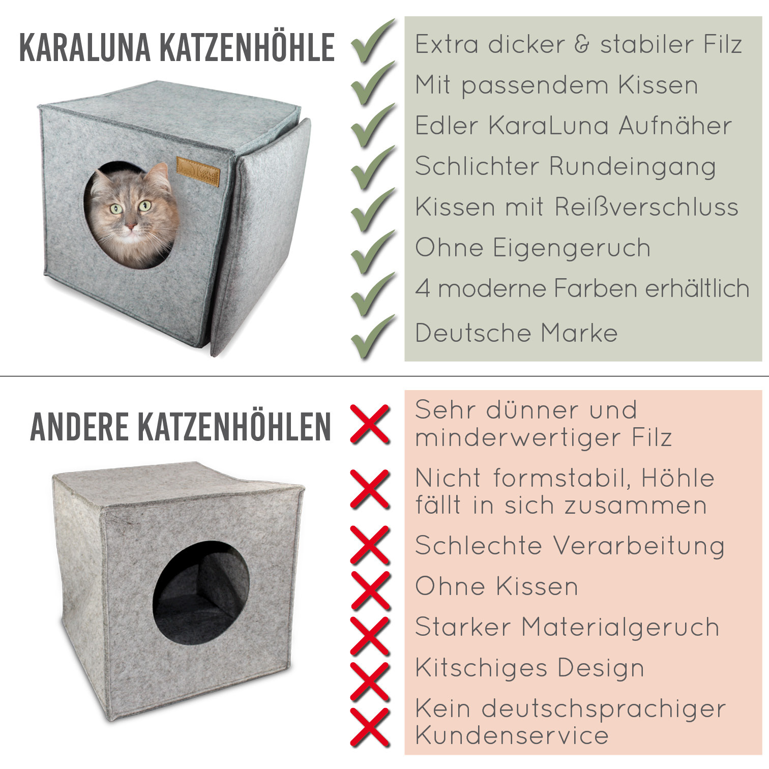 KaraLuna Katzenhöhlen KaraLuna Katzenhöhle aus Filz fürs Regal hellgrau