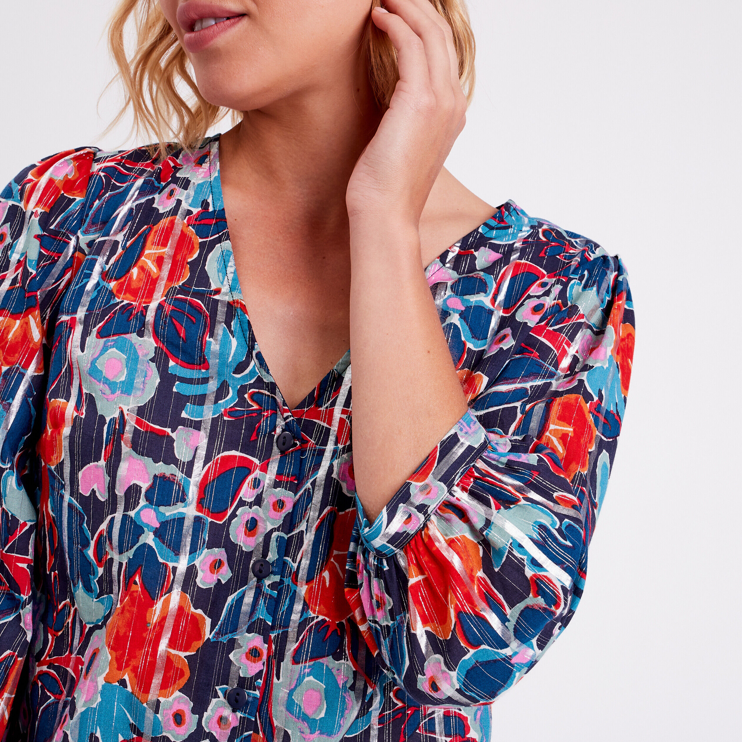 Chemise manches 3/4 bleu marine femme | Cache Cache