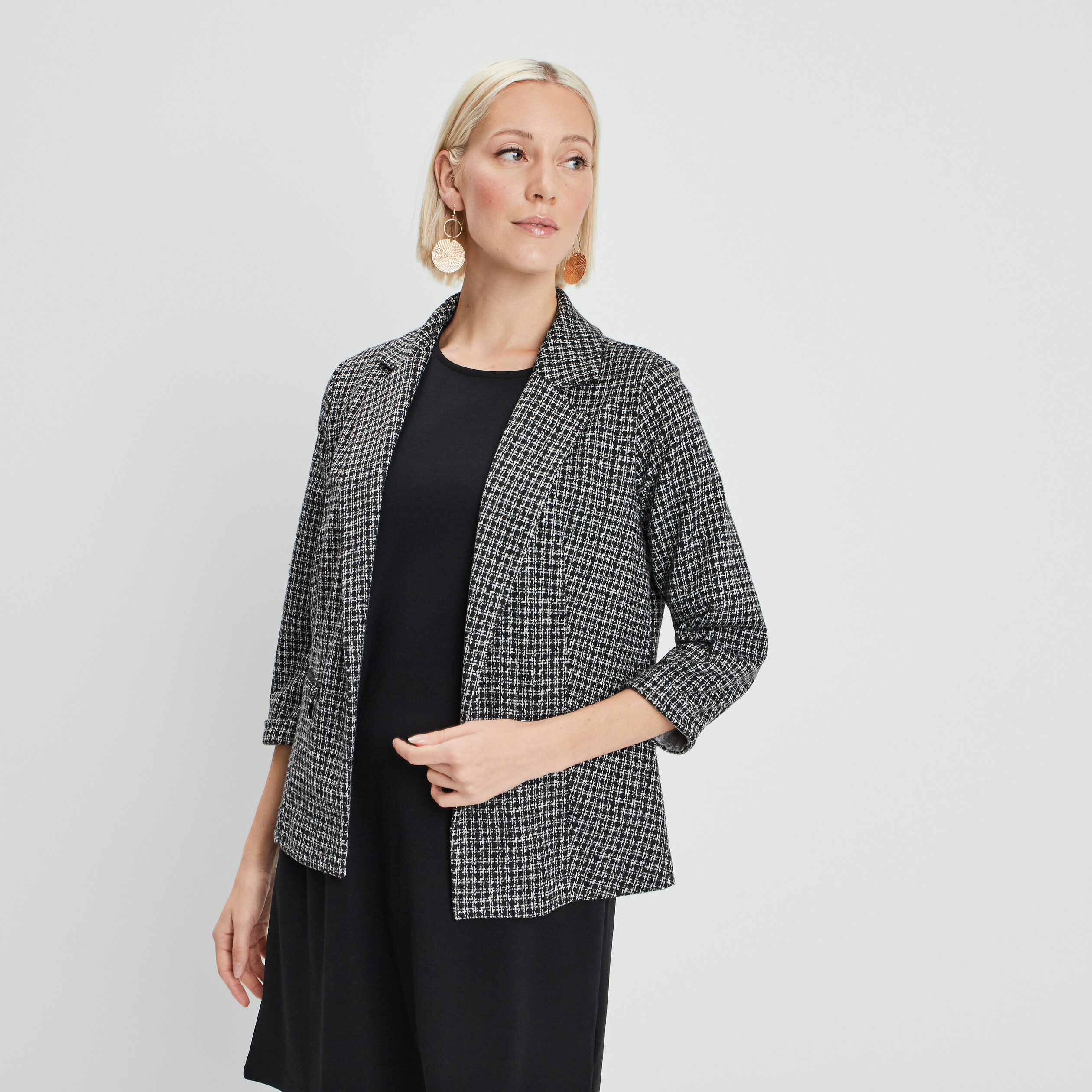 Veste droite manches 3 4 poches zippées noir femme | La Halle