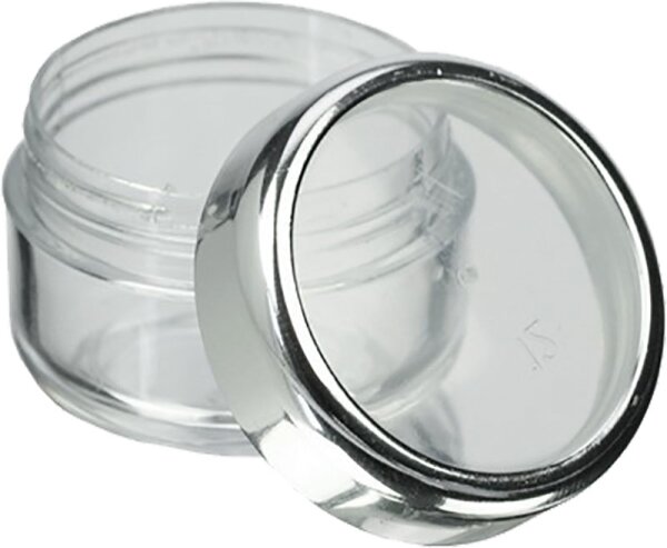 Fantasia Kosmetik-Dose, Kunststoff, Silber/Glashell für 6 ml, Ø 2,9 cm, Höhe: 2,3 cm Aufbewahrungsbox