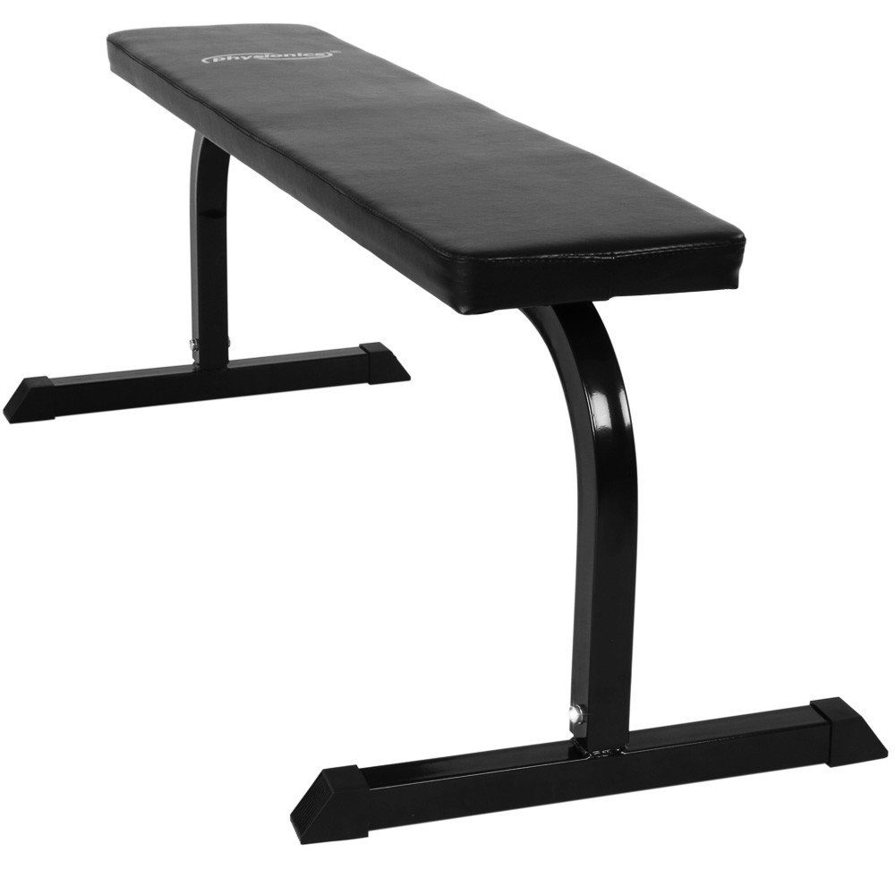 Physionics Hantelbank Flachbank - 115/51/48 cm, bis 200kg belastbar, Stahl, Schwarz - Multifunktion Hantelbank, Trainingsbank, Drückerbank, Fitnessbank für Zuhause, Bankdrücken, Krafttraining, Bauchtrainer