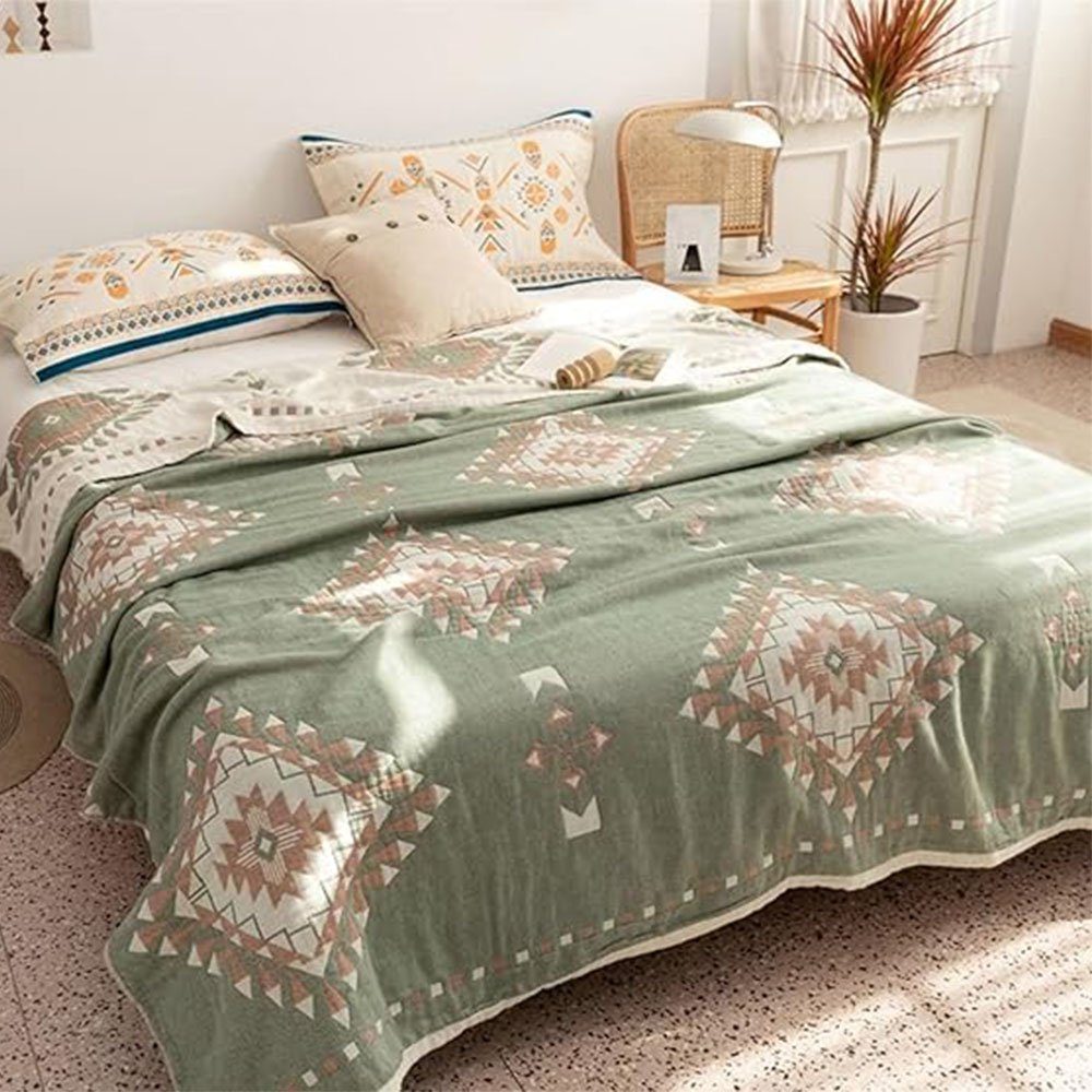 Wohndecke Decke Boho Baumwolle Tagesdecke,Gewebte Kuscheldecke 150×200cm Grün, FELIXLEO