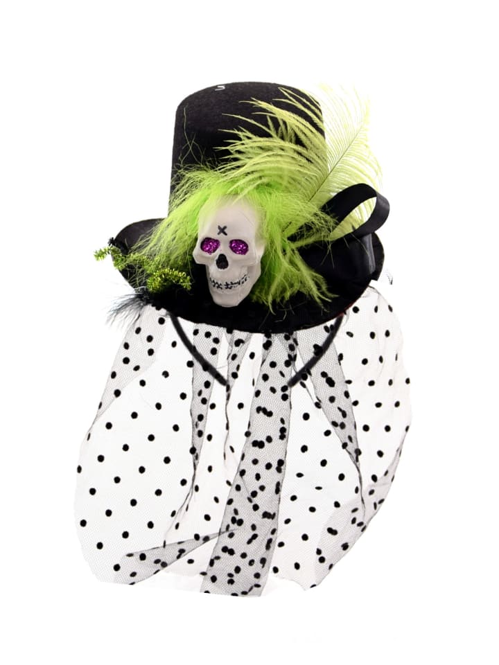 Halloween Halloween - Haarreif mit Totenkopfhut & Federn in schwarz günstig kaufen onesize