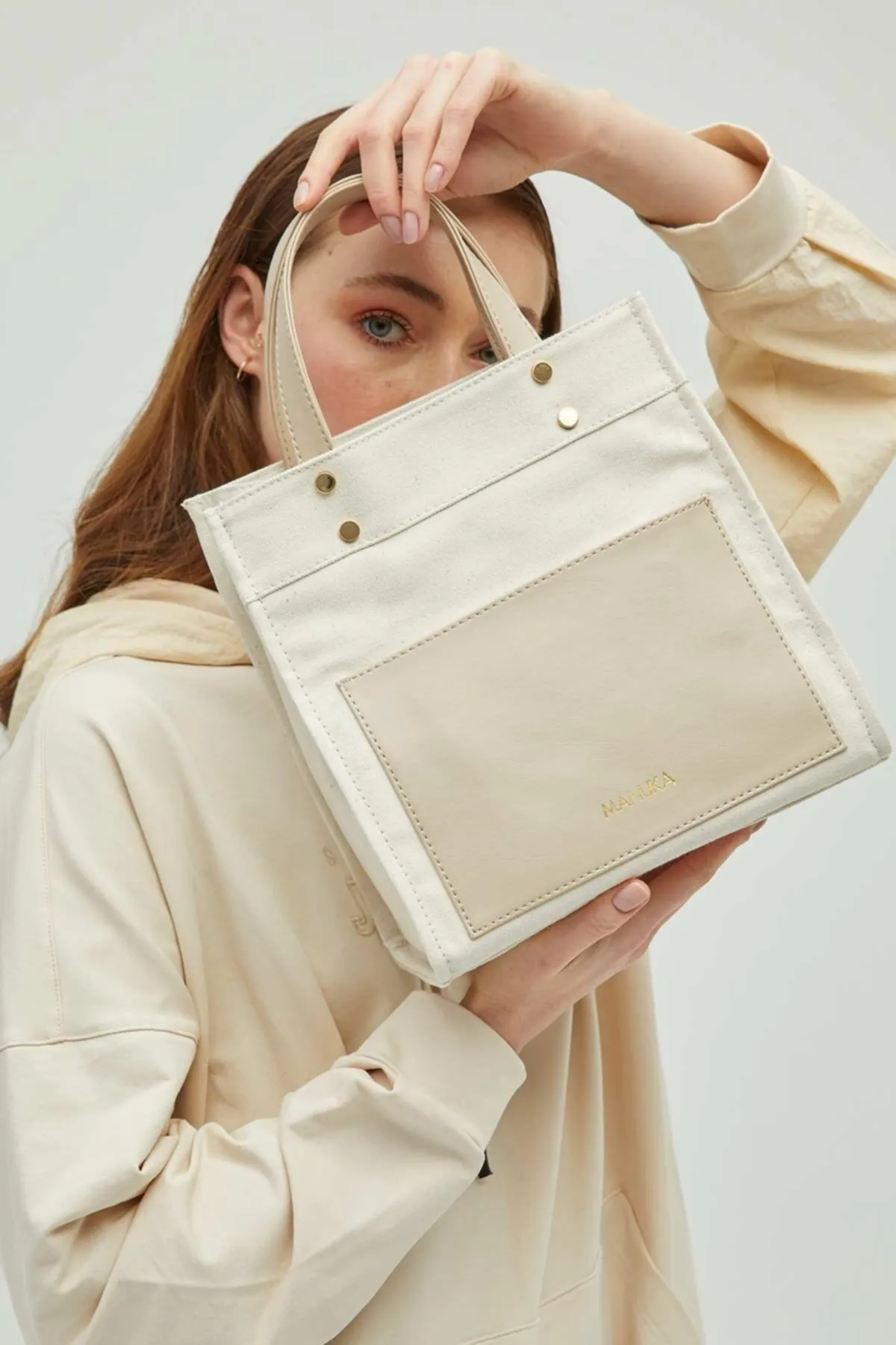 Manuka  Canvas-Tasche mit Ledertasche Beige