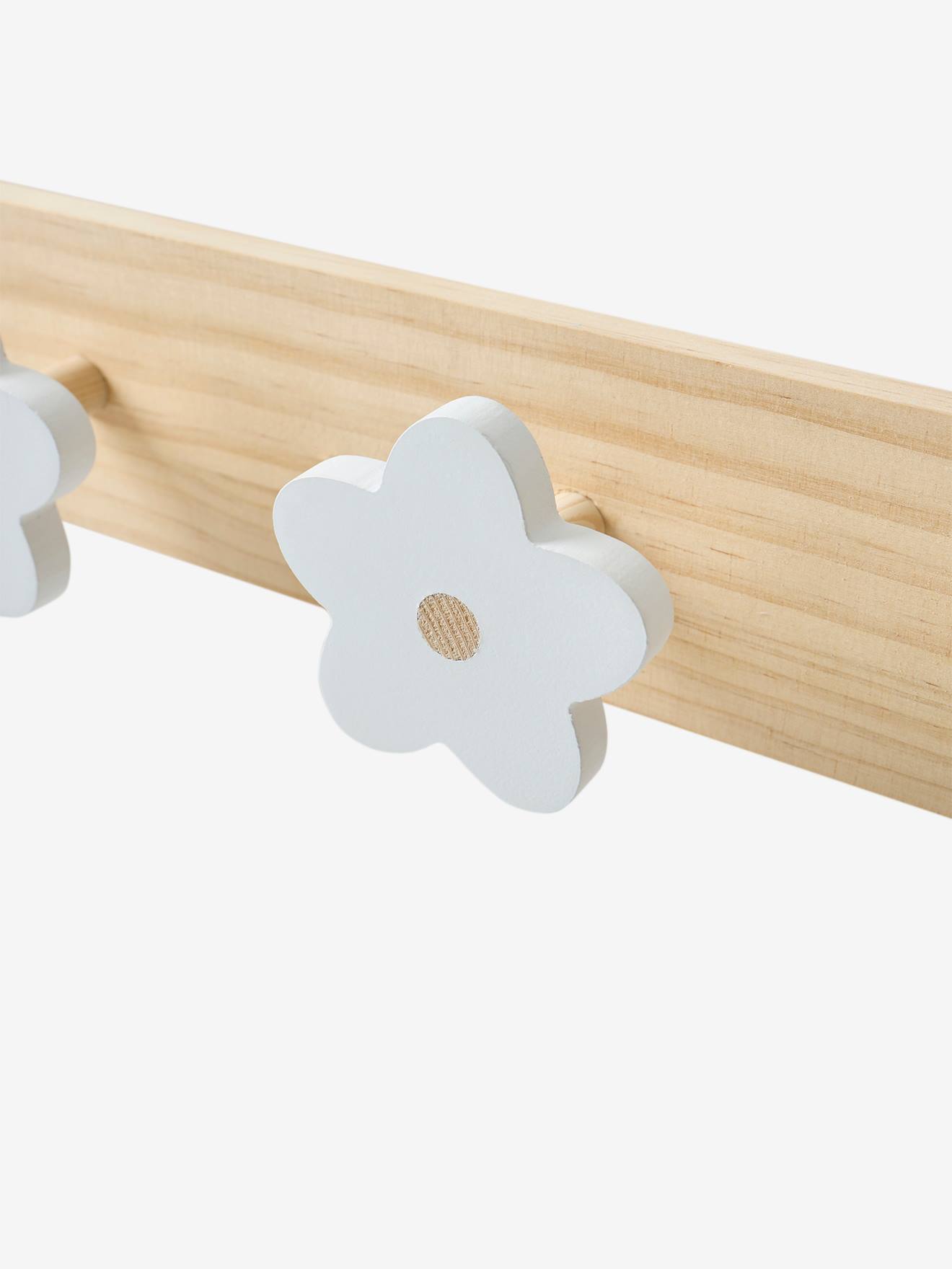 Vertbaudet Kinderzimmer Wandgarderobe 4 Haken MARGERITEN, Holz - natur/weiß