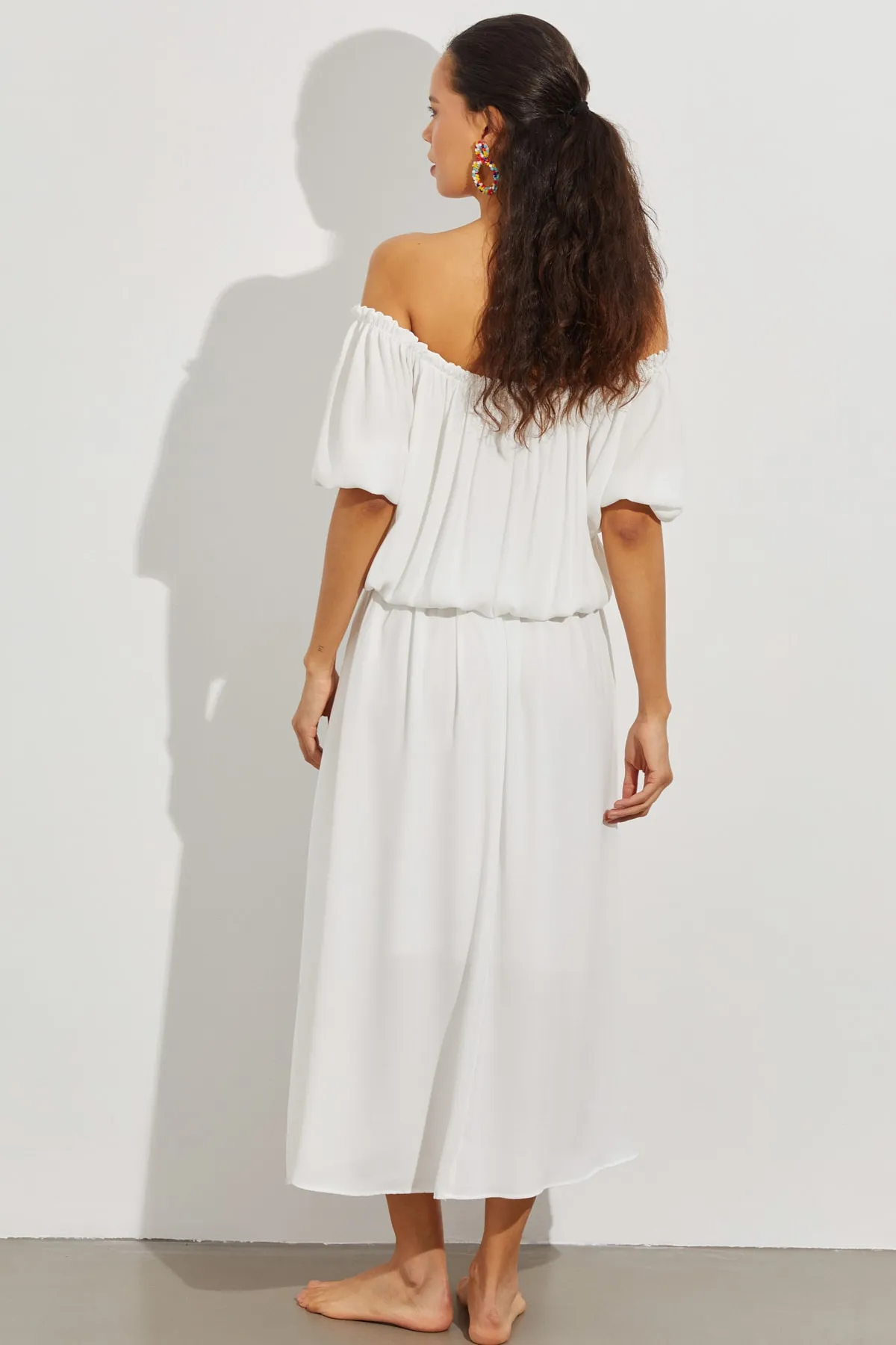 Cool & Sexy  Weißes, gefüttertes Midikleid mit Madonna-Kragen für Damen BK261062