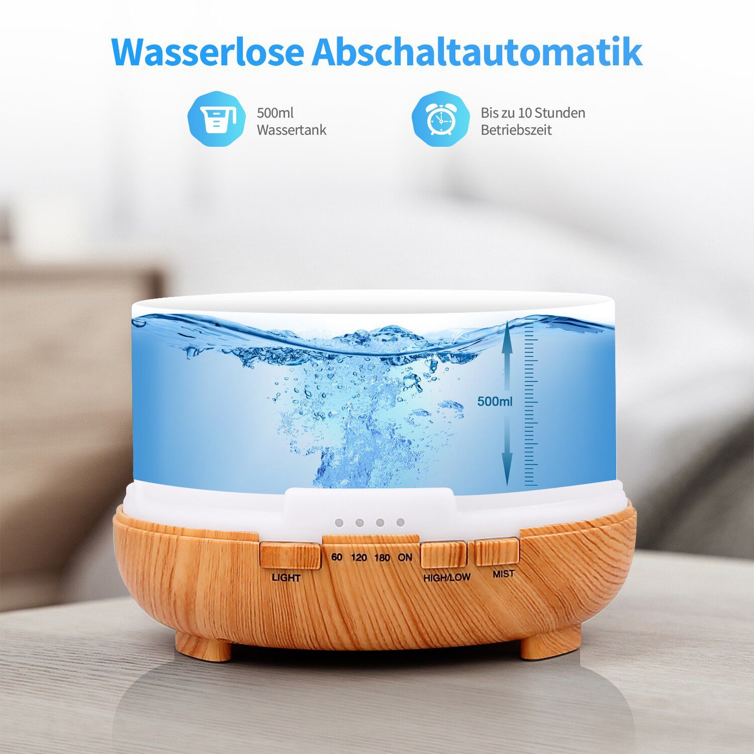 Bothergu Luftbefeuchter, 500ml Aroma Diffuser mit 7 wechselnden Farben