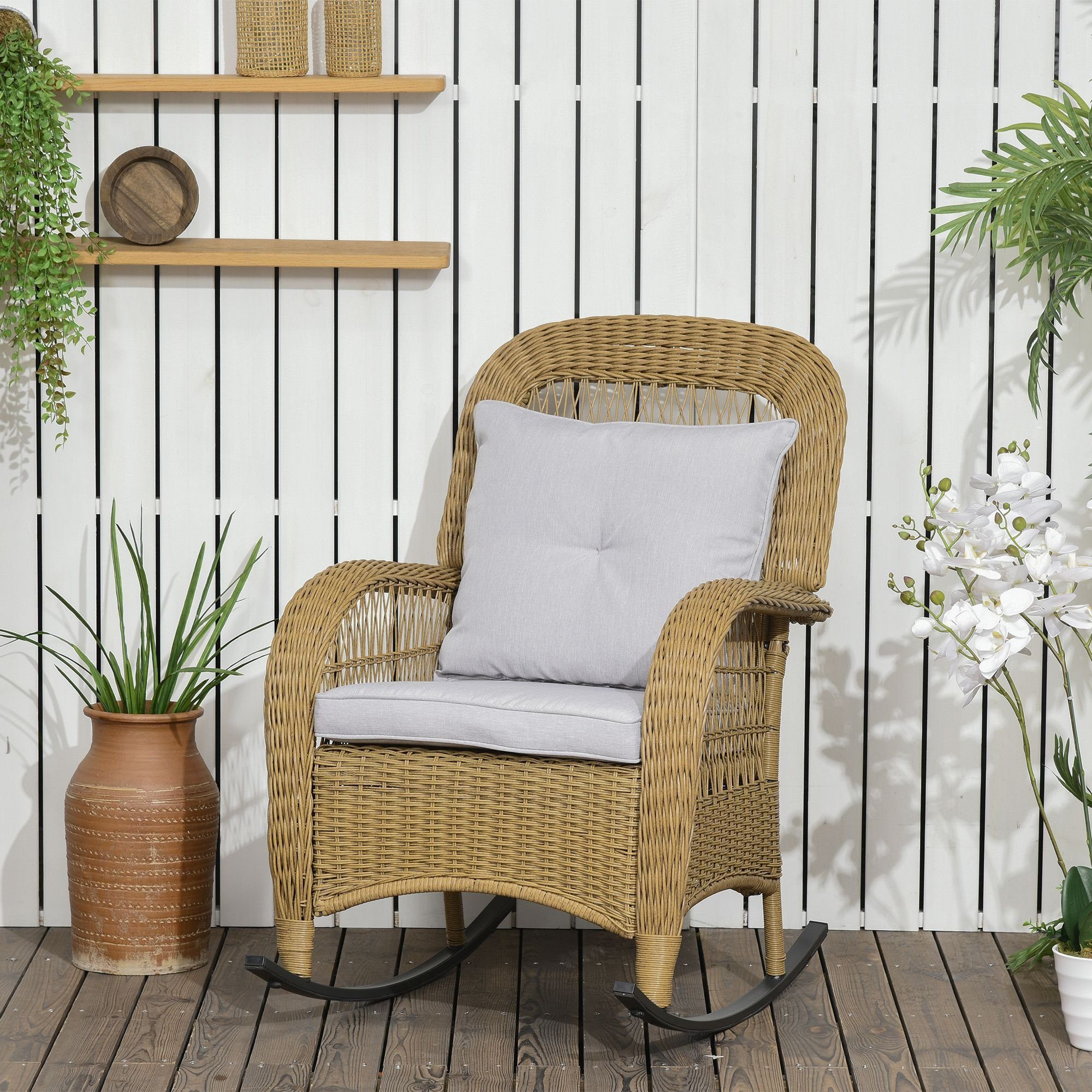 Outsunny Schaukelstuhl im Boho-Stil, waschbare Polsterbezüge (Set, 1 St), mit Sitzkissen
