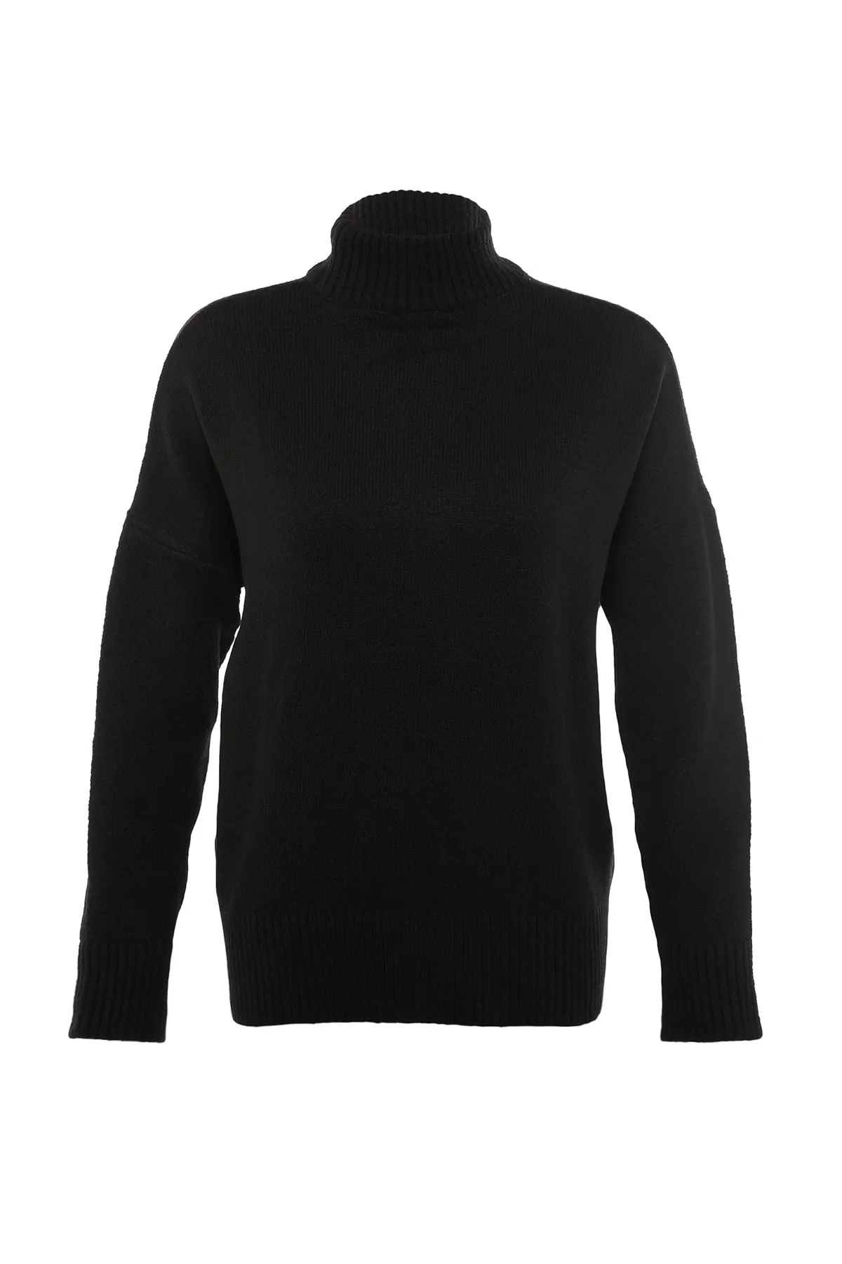 Trendyol Collection  Schwarzer, weich strukturierter Strickpullover mit Stehkragen und weiter Passform TWOAW23KZ00469