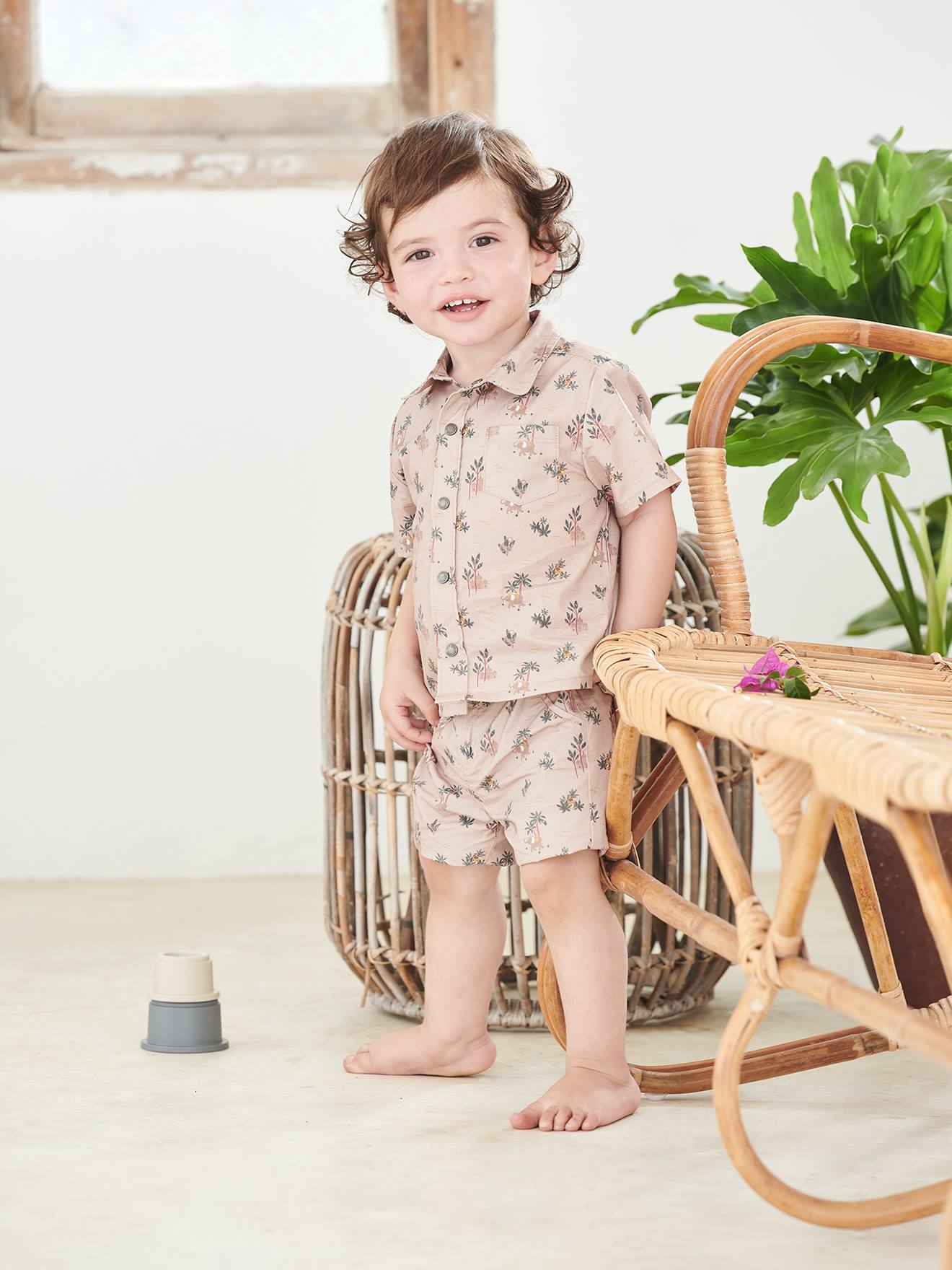 Ensemble chemise et short bébé taupe clair imprimé