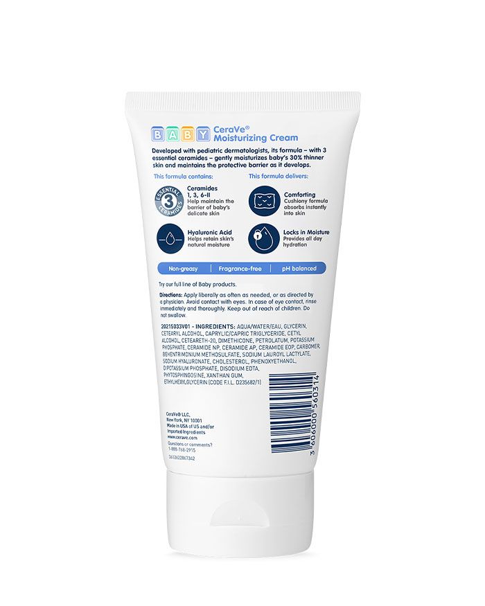 Crème hydratante pour bébé sans parfum et sans parabènes
