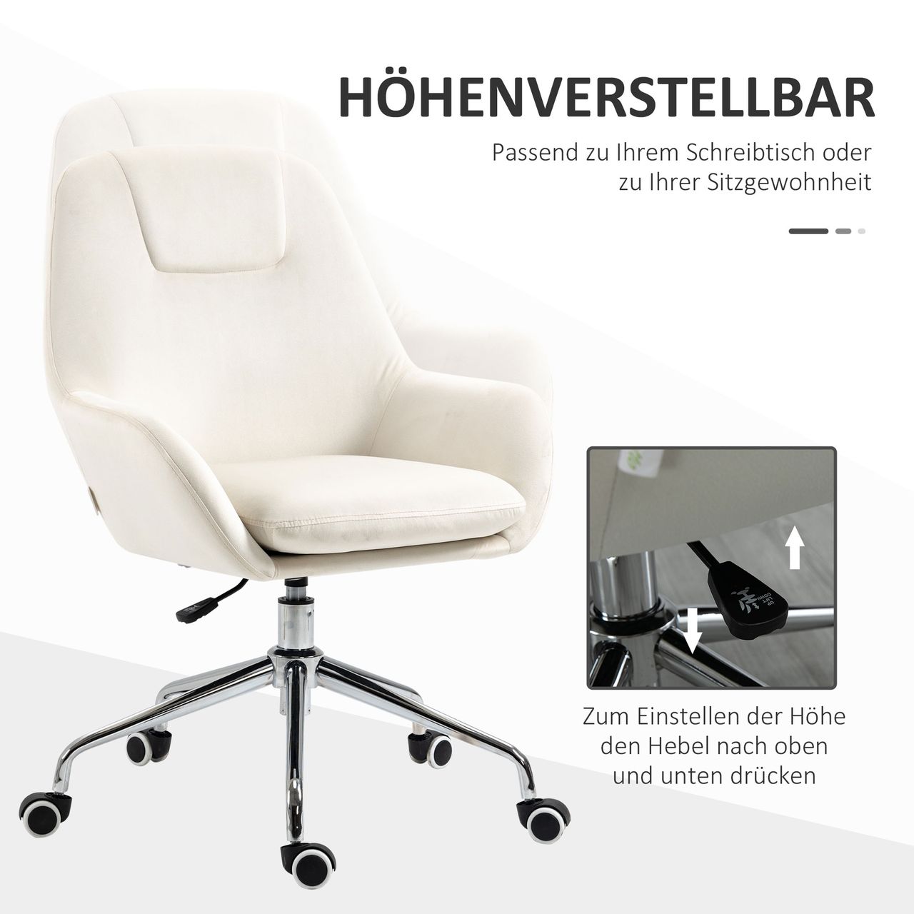 Vinsetto Schreibtischstuhl mit Samt-Optik höhenverstellbarer Arbeitsstuhl Creme
