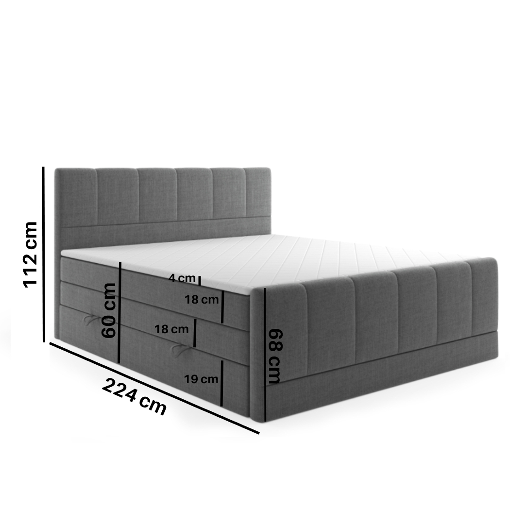 Möbel Punkt Boxspringbett London 180x200cm Anthrazit mit Bettkasten 7 Zonen Taschenfederkenmatratze Fußteil