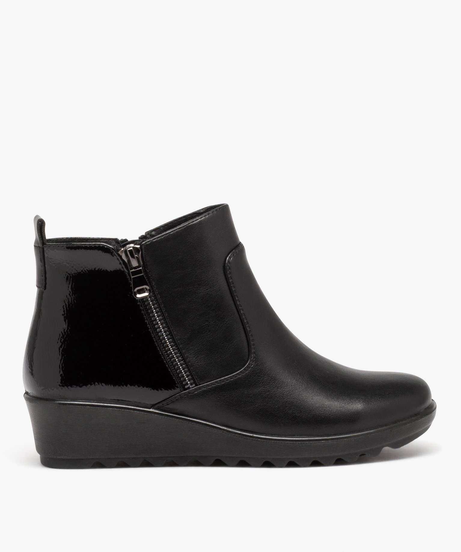 Boots femme confort unies à talon compensé et double zip noir | GEMO