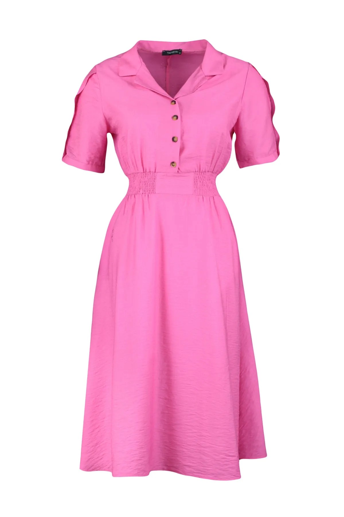 Trendyol Curve  Rosa gewebtes Kleid mit Zierstreifen und Knopfdetails TBBSS22EL1563