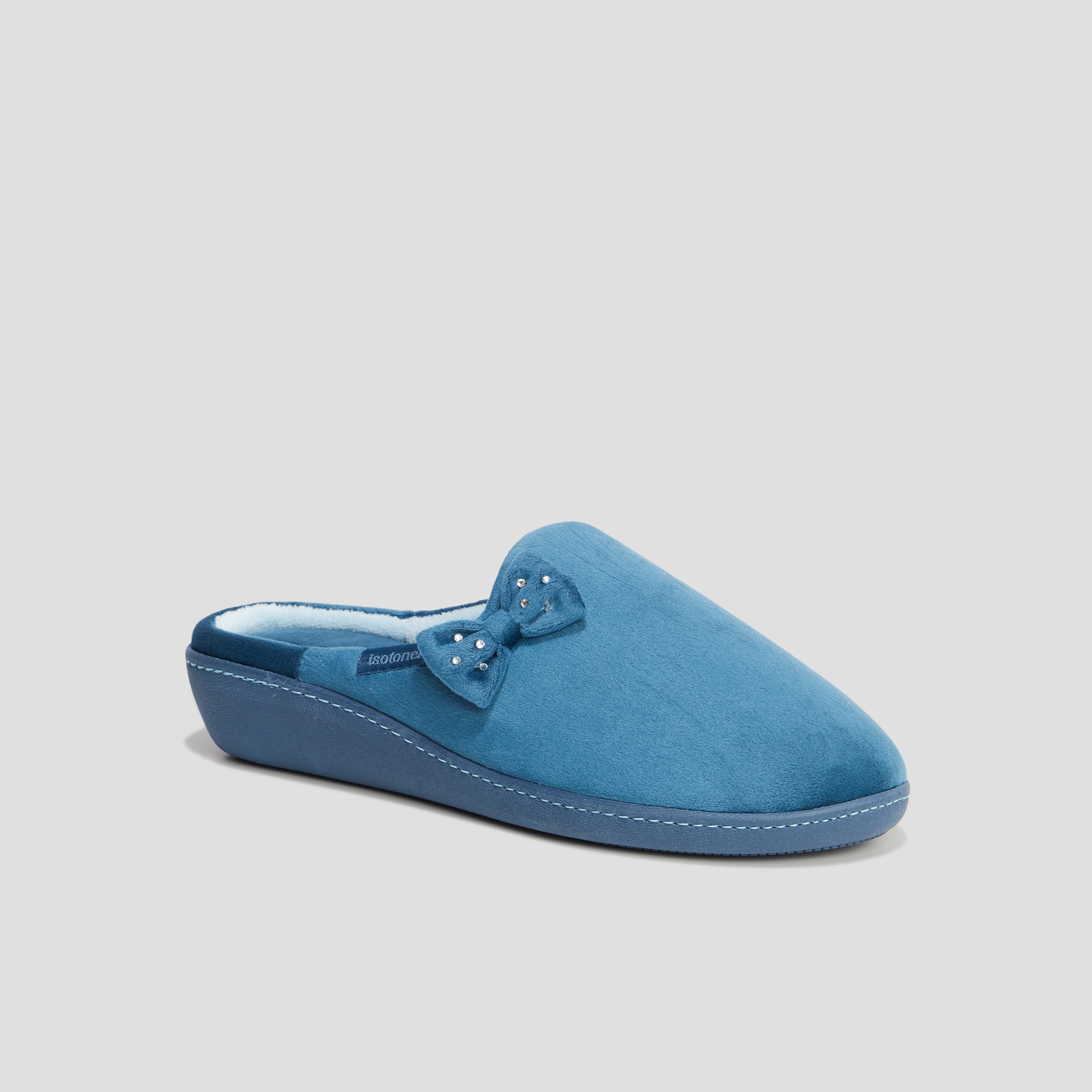 Chaussons mules velours Isotoner bleu canard femme | La Halle