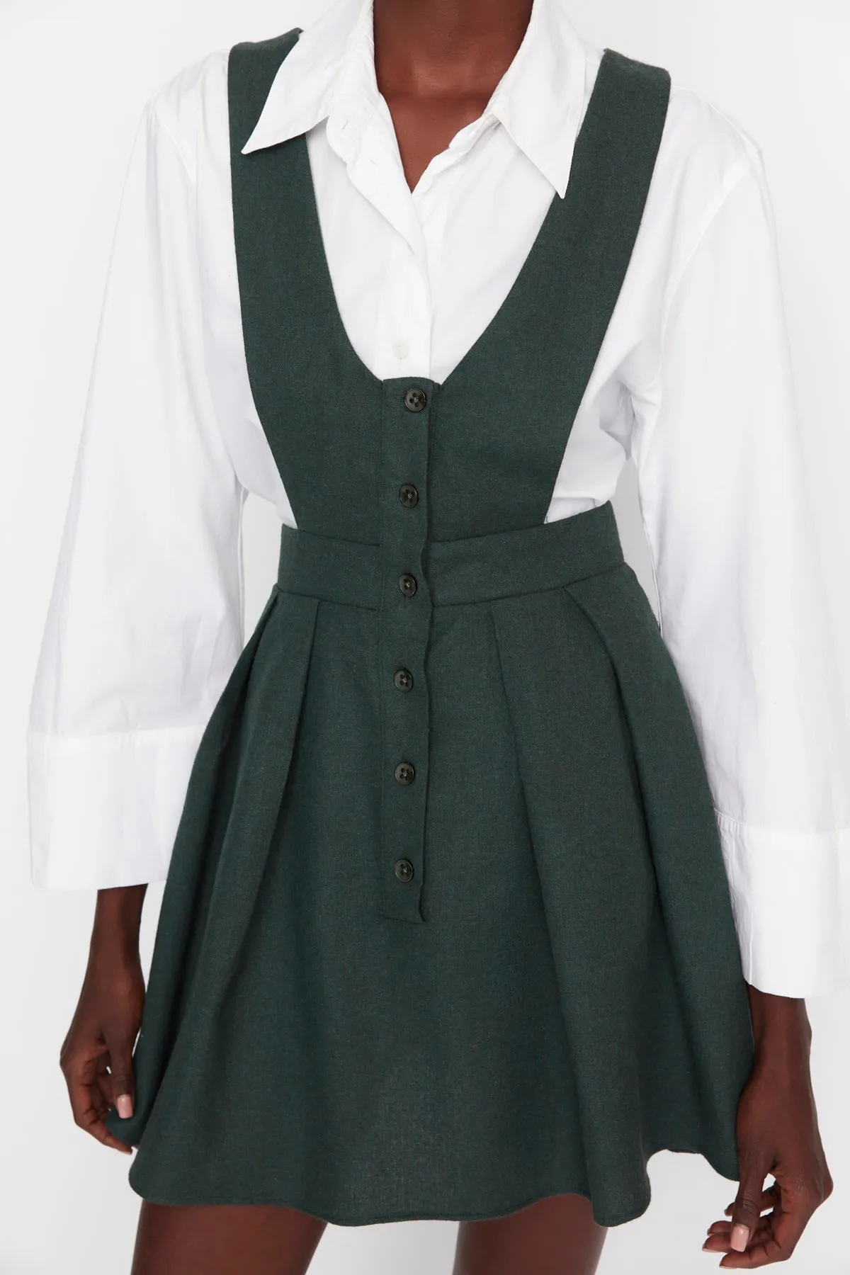 Trendyol Collection  Khakifarbenes Mini-Gilet-Webkleid mit Knöpfen TWOAW21EL1163