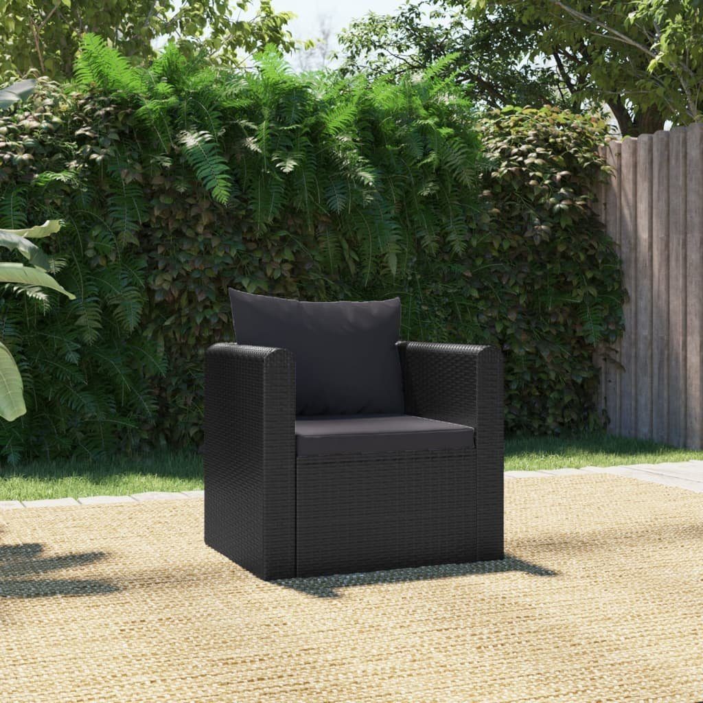 vidaXL Loungesofa Sessel mit Auflagen Poly Rattan Schwarz, 1 Teile
