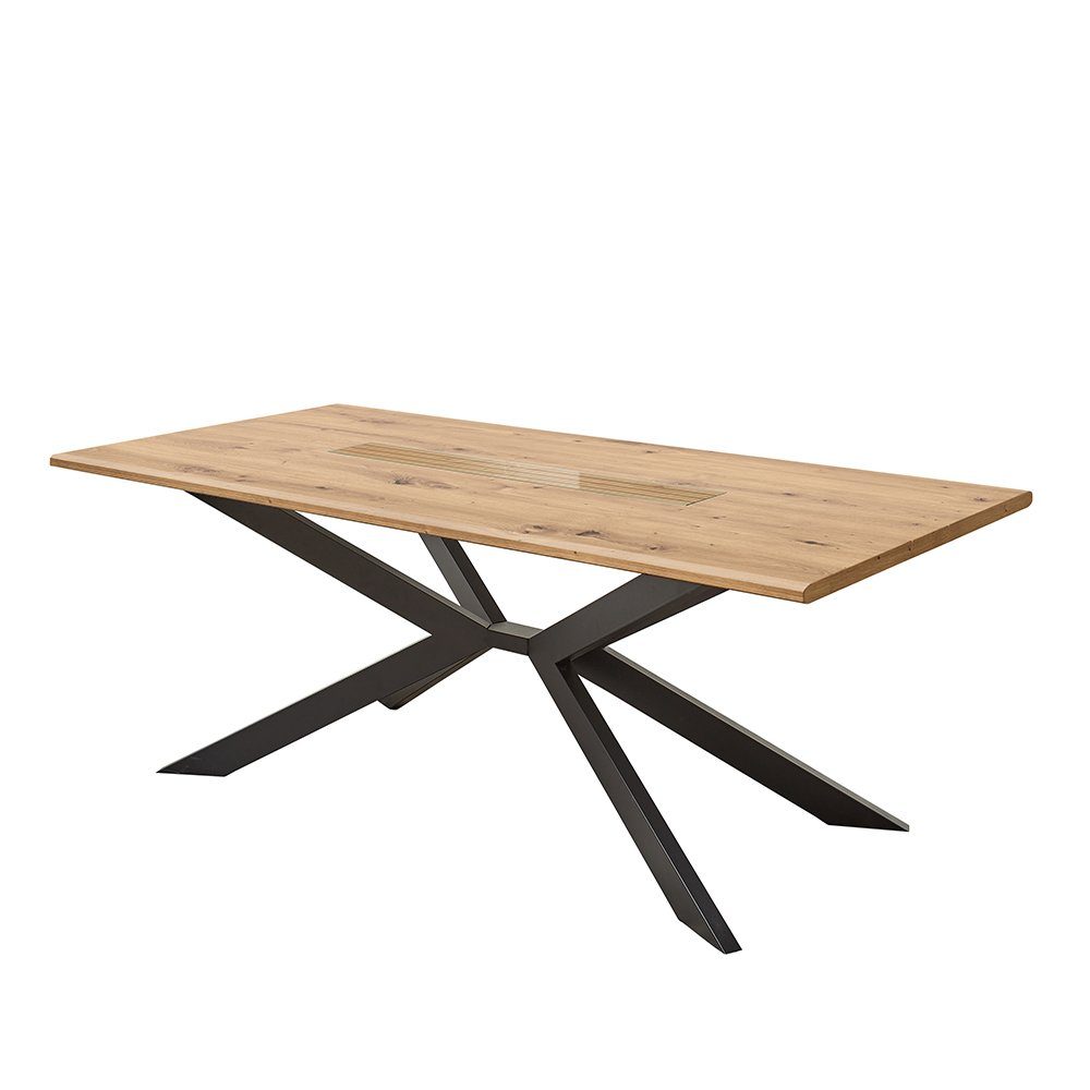 Lomadox Esszimmer-Set FALLON-55, (Spar-Set, 3-St), Tisch mit Spider-Fußgestell, 210x100cm, weiß mit Eiche